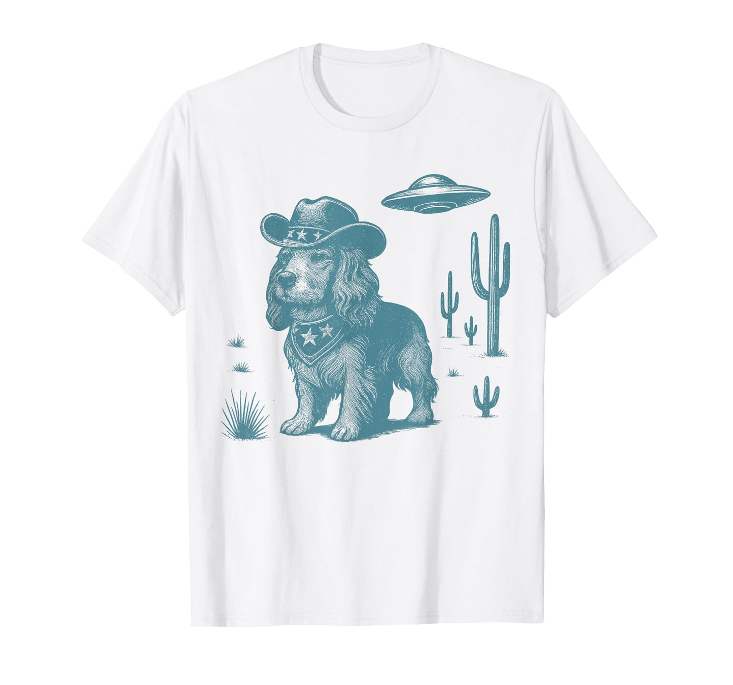 Cocker Spaniel Cowboy Ufo Western T-Shirt - Unique Graphic for Adults - T-Shirt, Sweatshirt, Hoodie