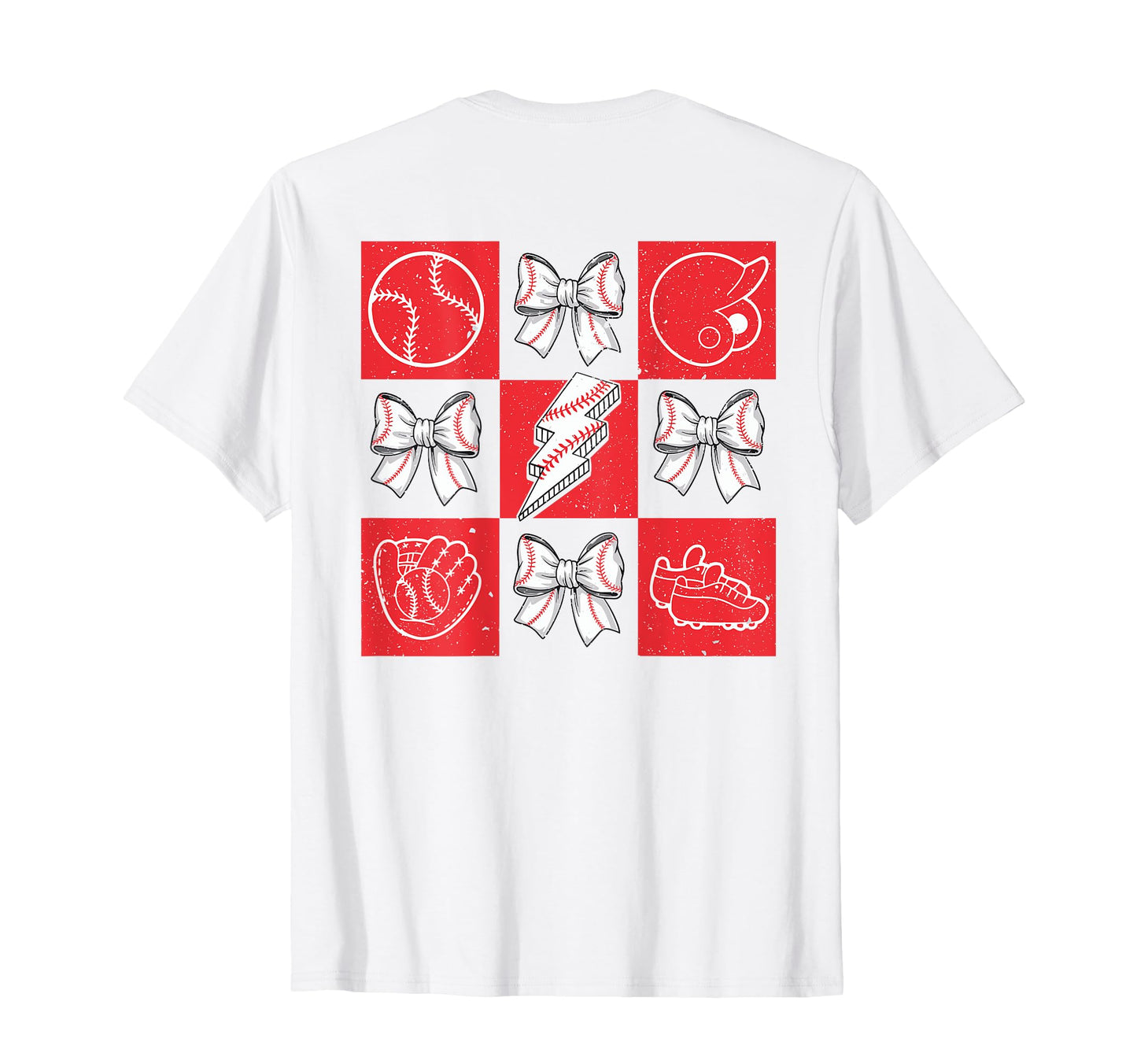Checkered Baseball Coquette Game Day Bow T-Shirt - Graphic Print Men Women - T-Shirt, Sweatshirt, Hoodie