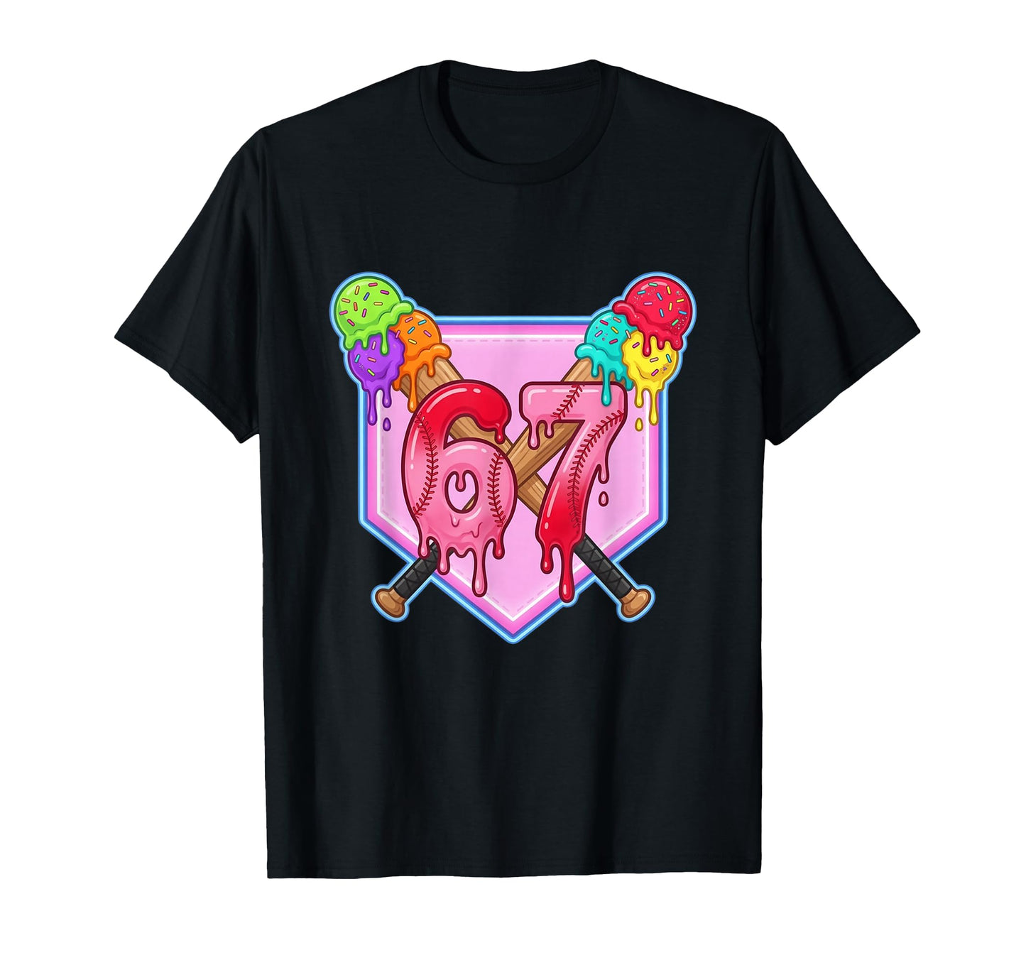 Six Seven 6 7 Baseball Drip Ice Cream T-Shirt - Unique Graphic for Adults - T-Shirt, Sweatshirt, Hoodie
