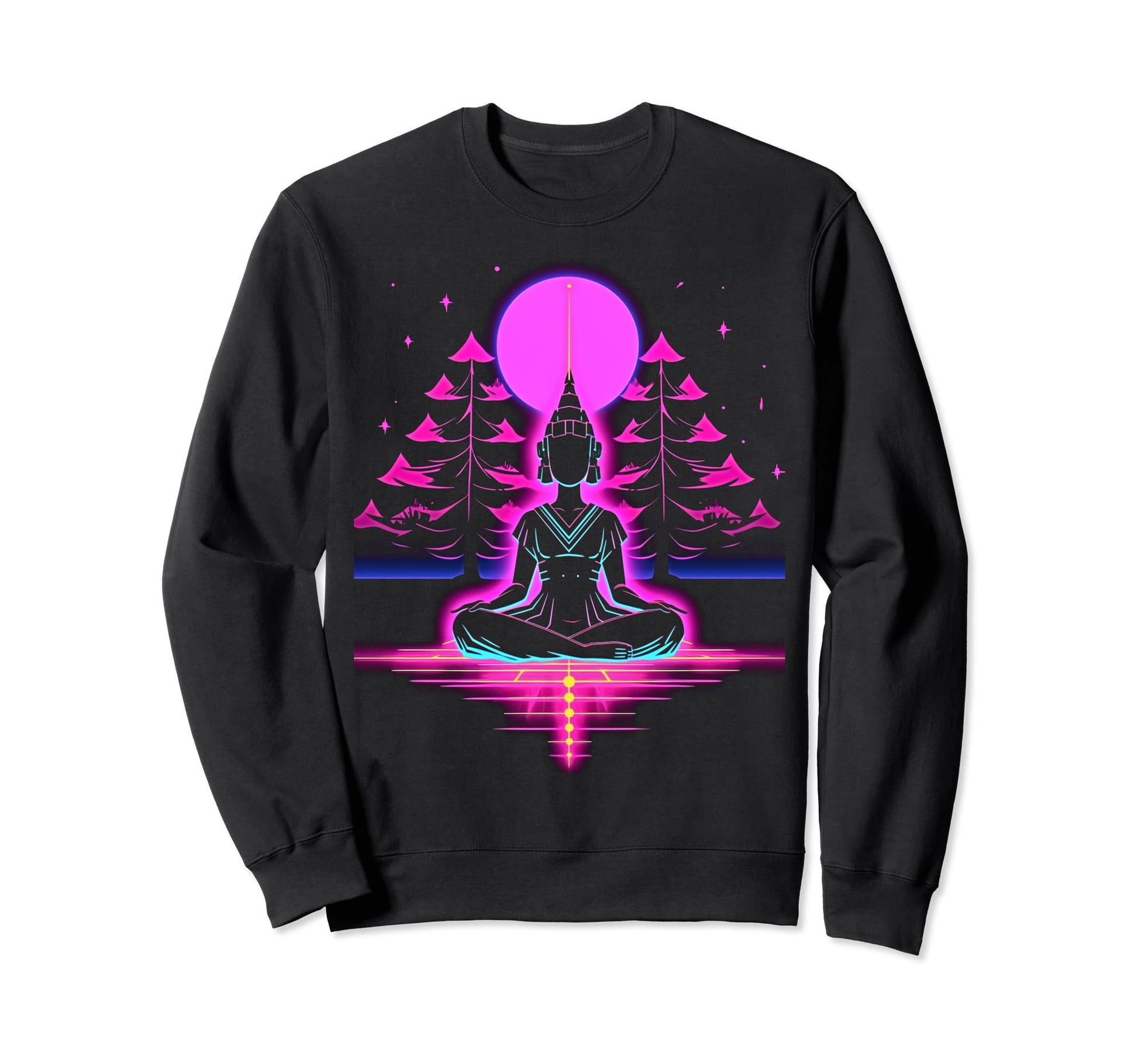 Synthwave Buddha Alien Cyberpunk 80S Sweatshirt - Minimalist Print Unisex - T-Shirt, Sweatshirt, Hoodie