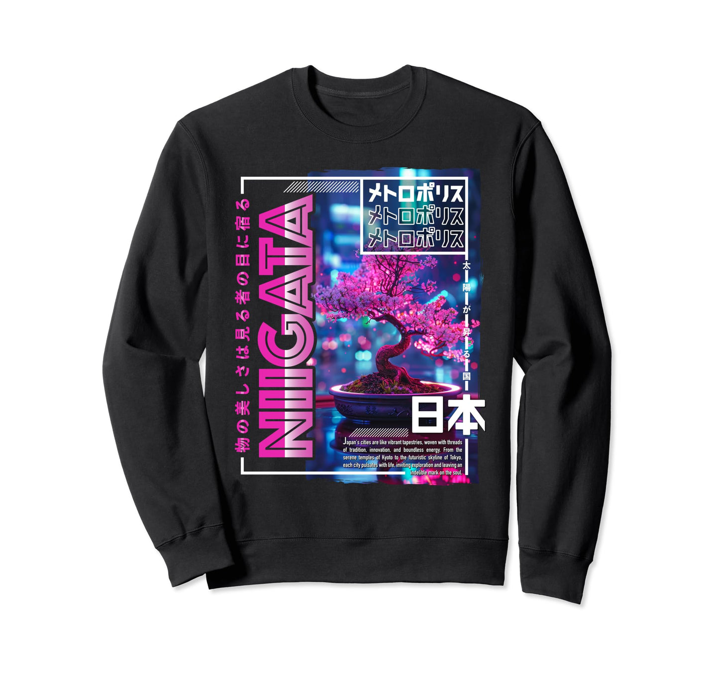 Niigata City 80S Synthwave Bonsai Sweatshirt - Unique Graphic Men Women - T-Shirt, Sweatshirt, Hoodie