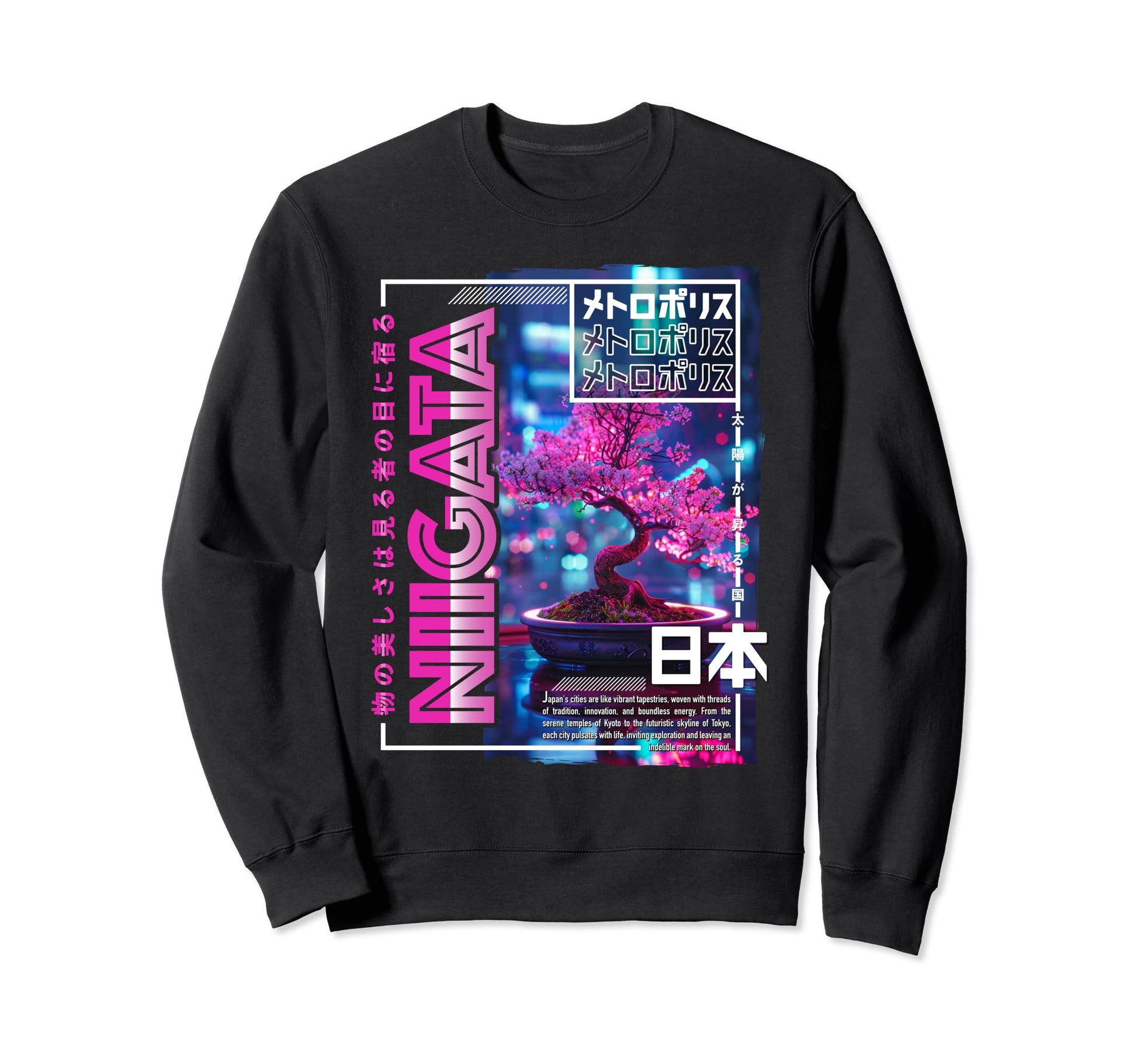 Niigata City 80S Synthwave Bonsai Sweatshirt - Unique Graphic Men Women - T-Shirt, Sweatshirt, Hoodie