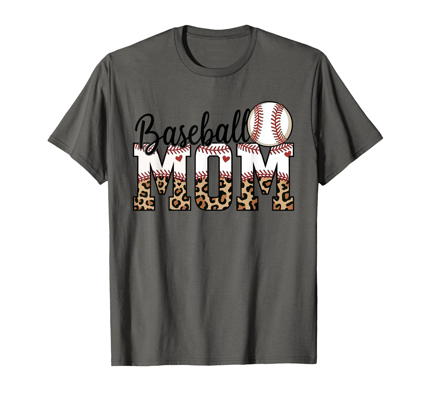 Baseball Mom Leopard Heart And Ball T-Shirt - Novelty Apparel for Adults - T-Shirt, Sweatshirt, Hoodie