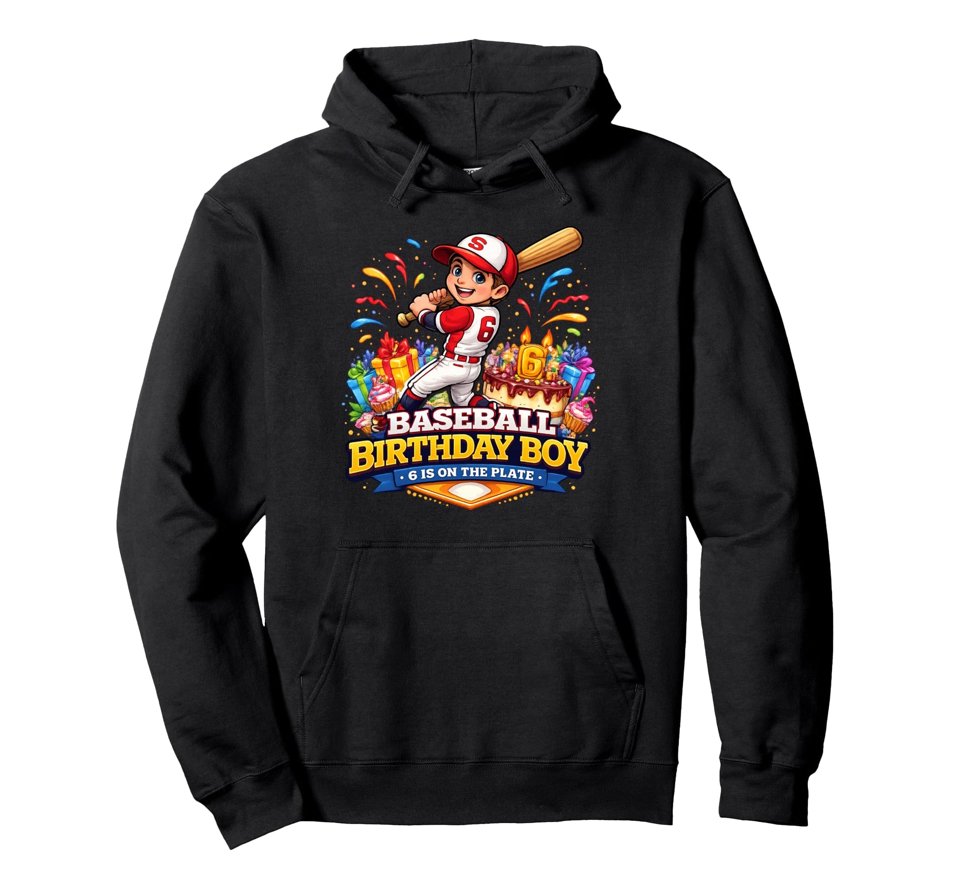 Baseball Birthday 6 Is Plate Game Hoodie - Fun Novelty Design Men Women - T-Shirt, Sweatshirt, Hoodie
