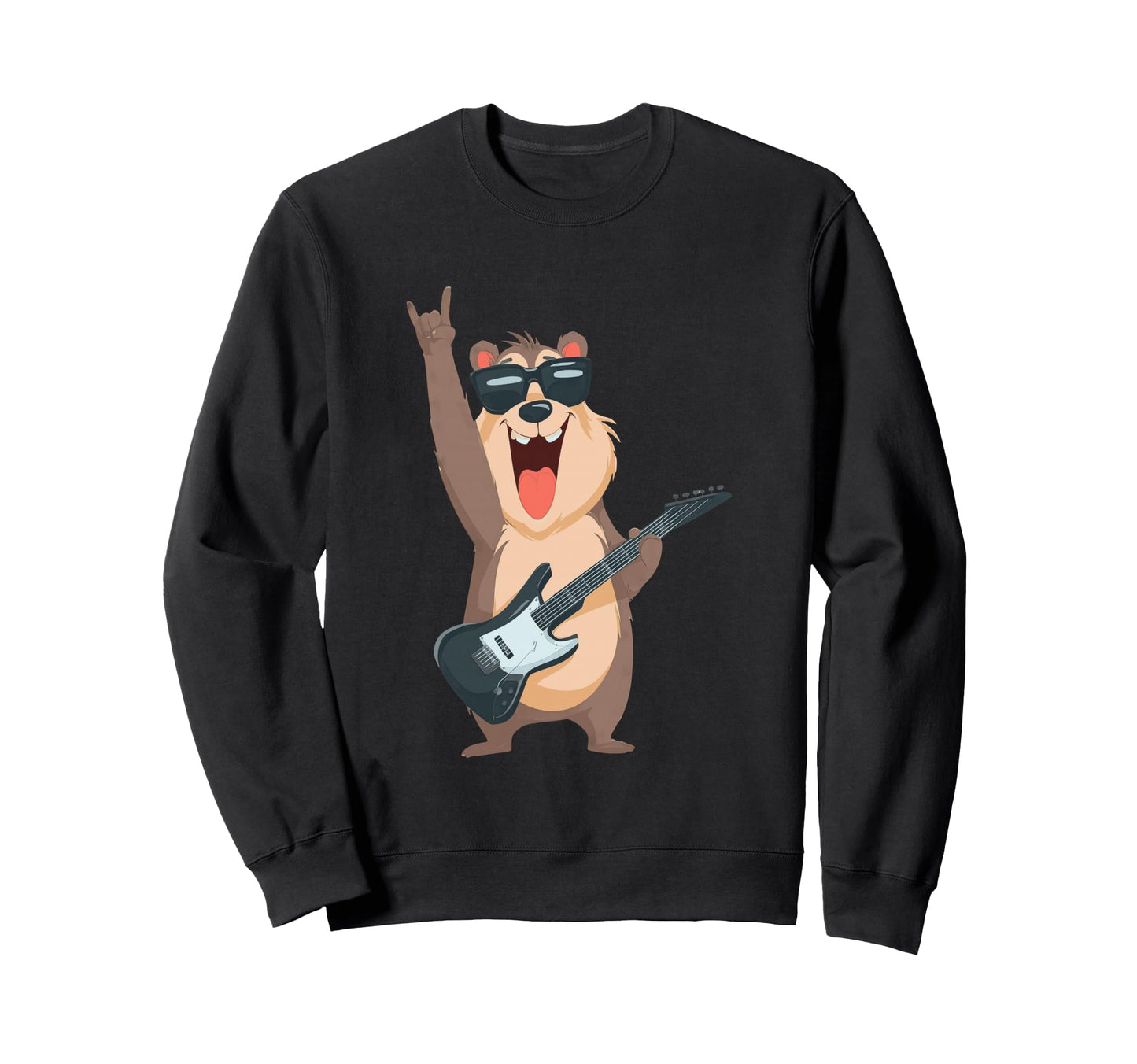 Funny Bear Rockstar Guitar Sweatshirt - Casual Everyday Wear for Adults - T-Shirt, Sweatshirt, Hoodie
