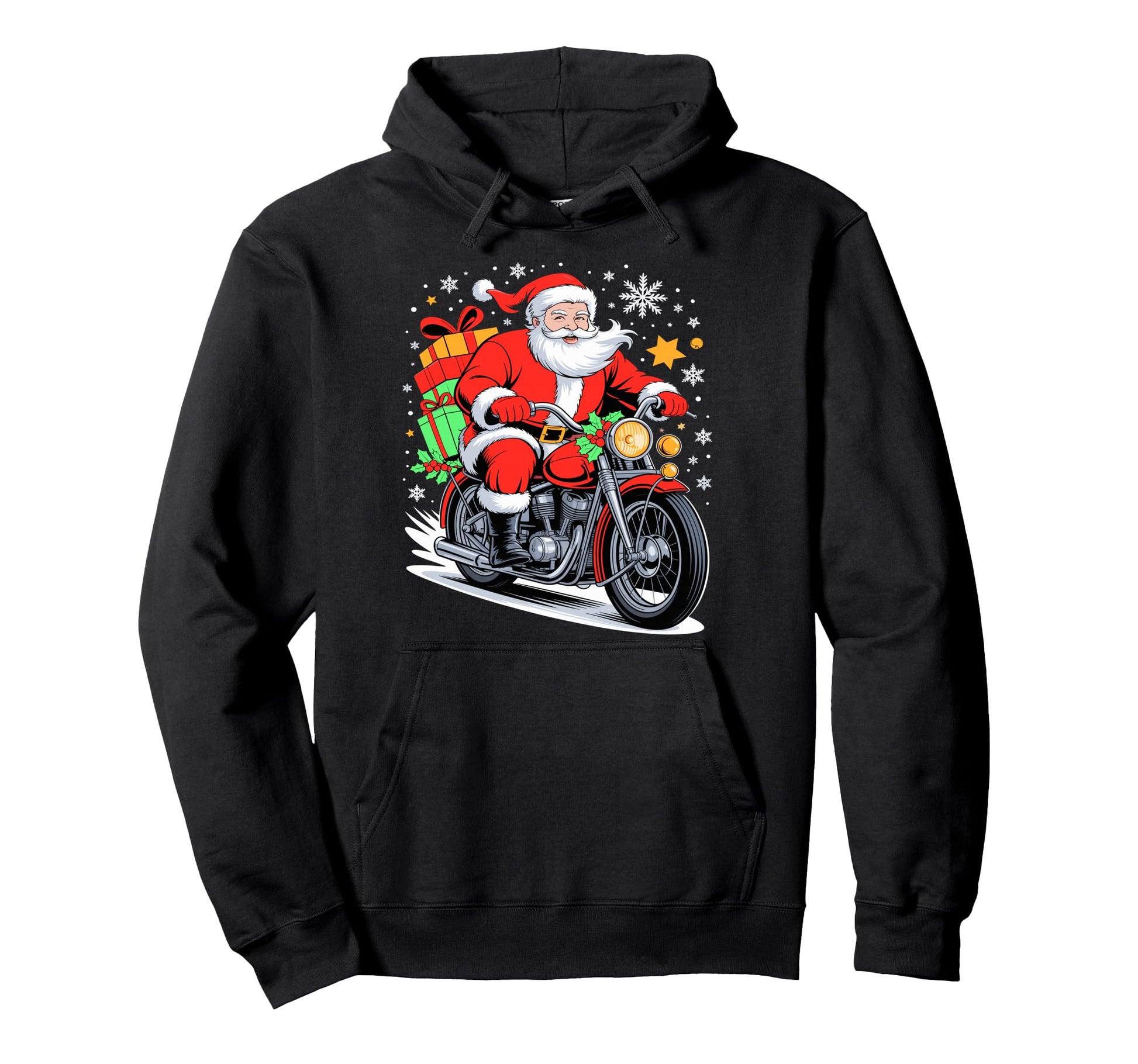 Merry Santa Riding Motorcycle Hoodie - Fun Novelty Design Unisex - T-Shirt, Sweatshirt, Hoodie