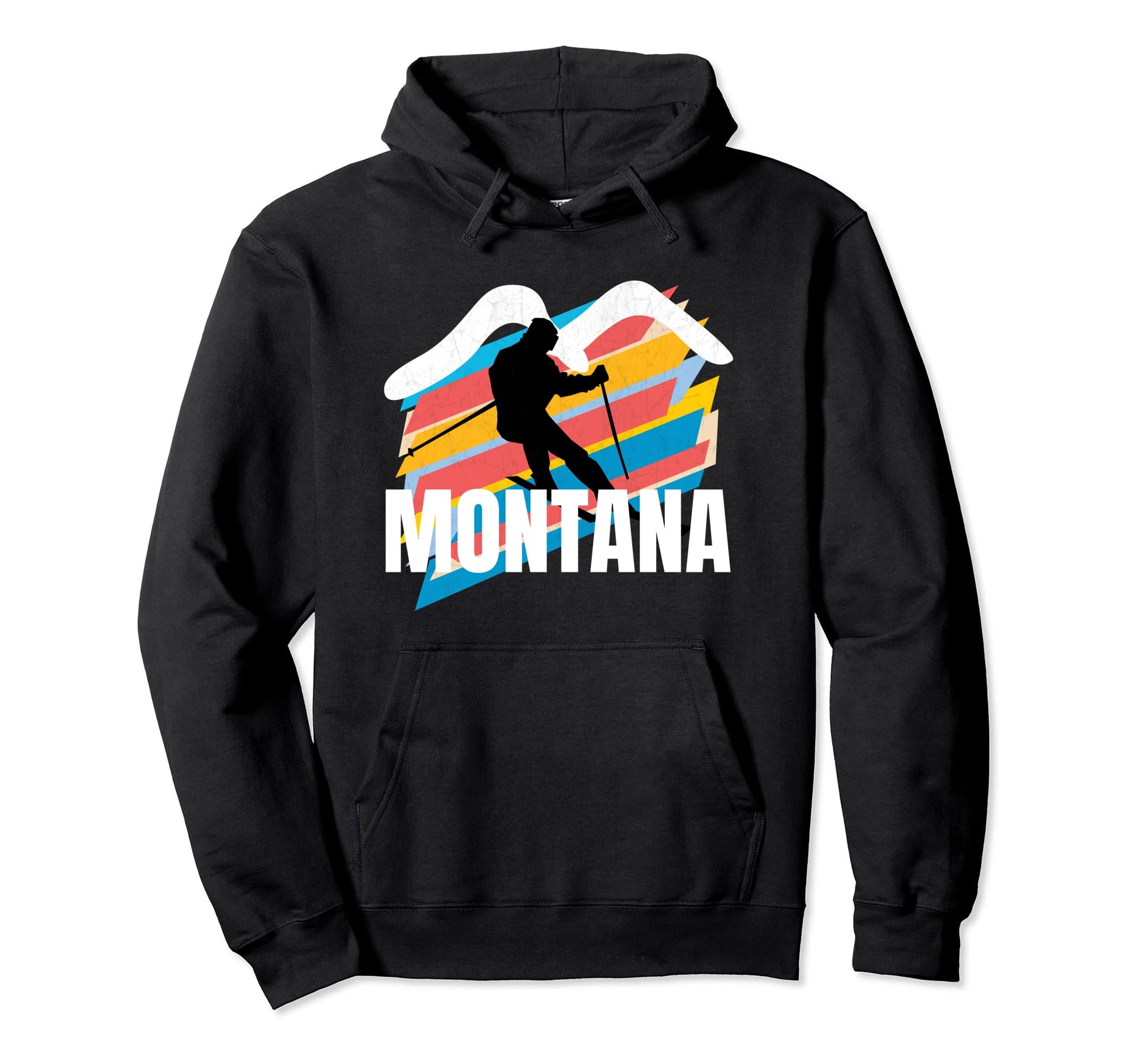Ski Montana Skier Poles Montana Striped Hoodie - Novelty Apparel Unisex - T-Shirt, Sweatshirt, Hoodie