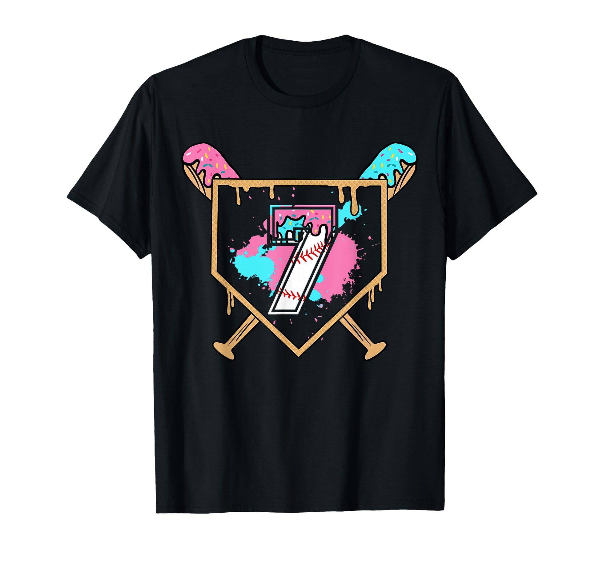 7Th Birthday Baseball Bat Ice Cream T-Shirt - Unique Graphic for Adults - T-Shirt, Sweatshirt, Hoodie