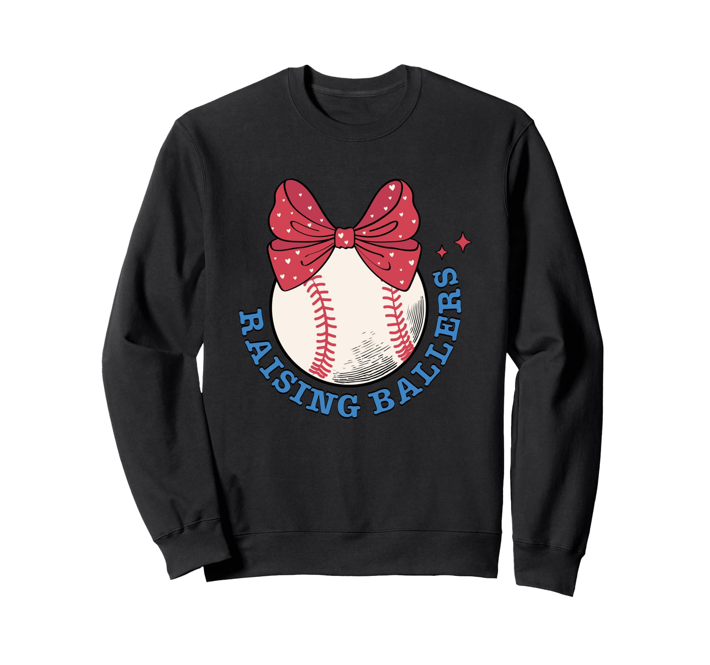 Raising Ballers Baseball Red Bow Heart Sweatshirt - Trendy Graphic Unisex - T-Shirt, Sweatshirt, Hoodie