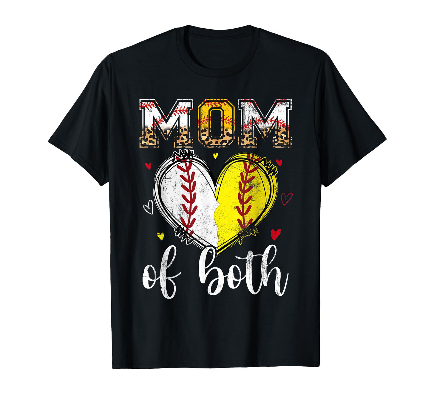Mom Both Baseball Softball Heart T-Shirt - Graphic Print for Adults - T-Shirt, Sweatshirt, Hoodie