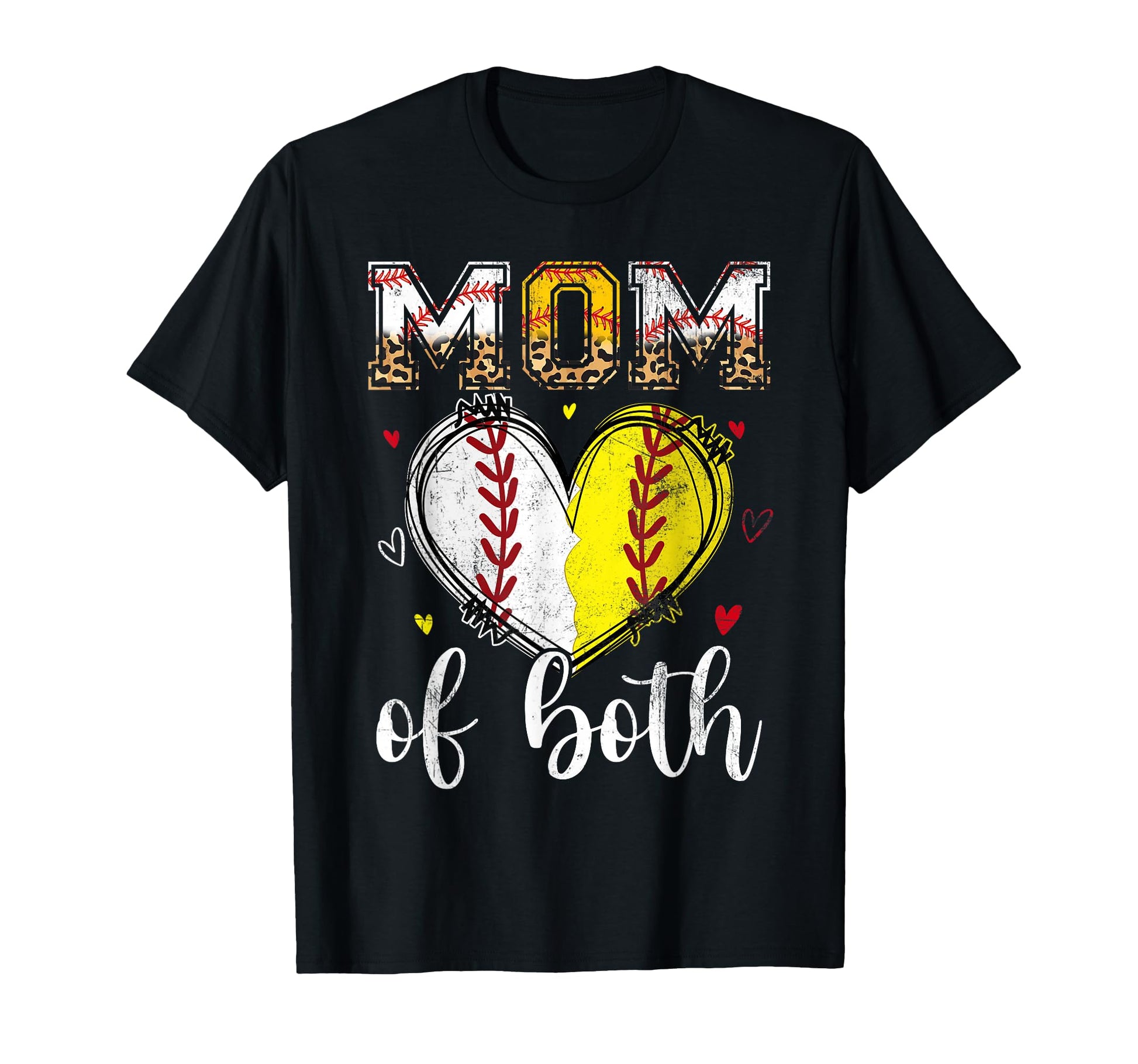 Mom Both Baseball Softball Heart T-Shirt - Graphic Print for Adults - T-Shirt, Sweatshirt, Hoodie