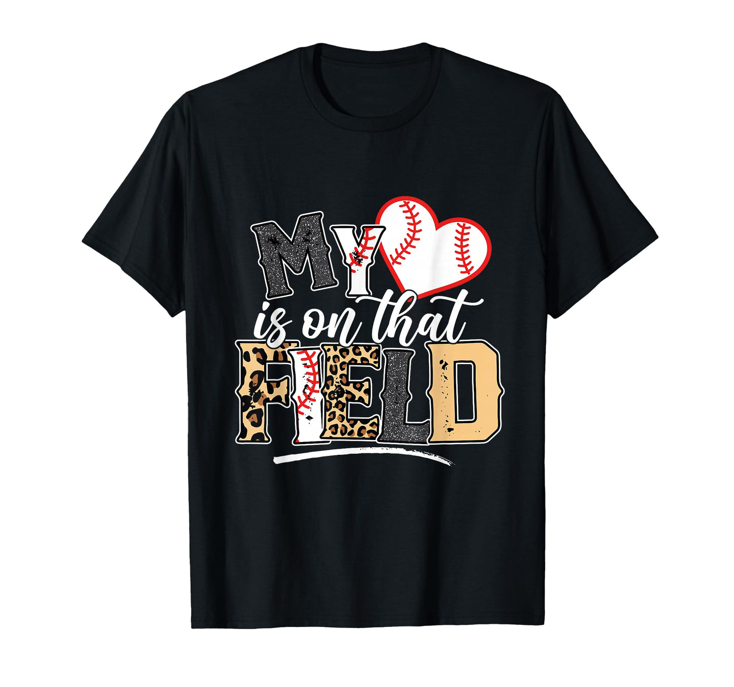 Leopard Softball Mom My Heart Is T-Shirt - Aesthetic Graphic for Adults - T-Shirt, Sweatshirt, Hoodie