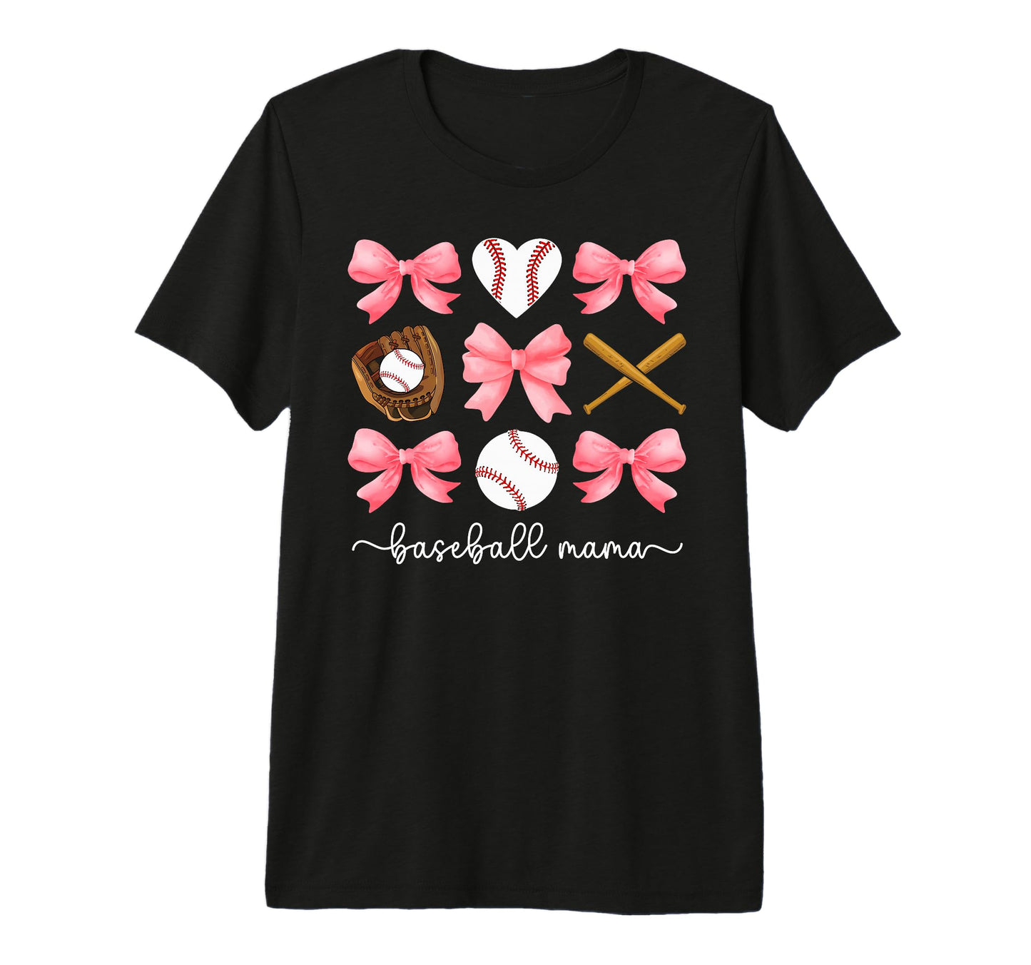 Baseball Mama Bow Baseball Mom Baseball T-Shirt - Graphic Print Unisex - T-Shirt, Sweatshirt, Hoodie