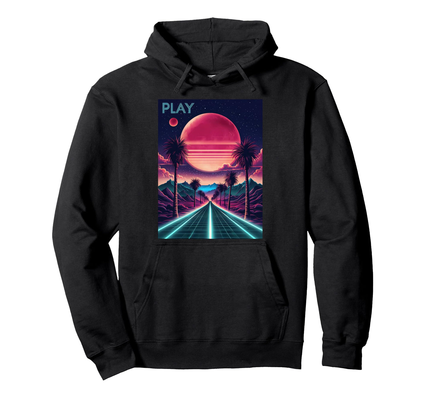 80S Synthwave Outrun Sunset Palm Tree Hoodie - Trendy Graphic Unisex - T-Shirt, Sweatshirt, Hoodie