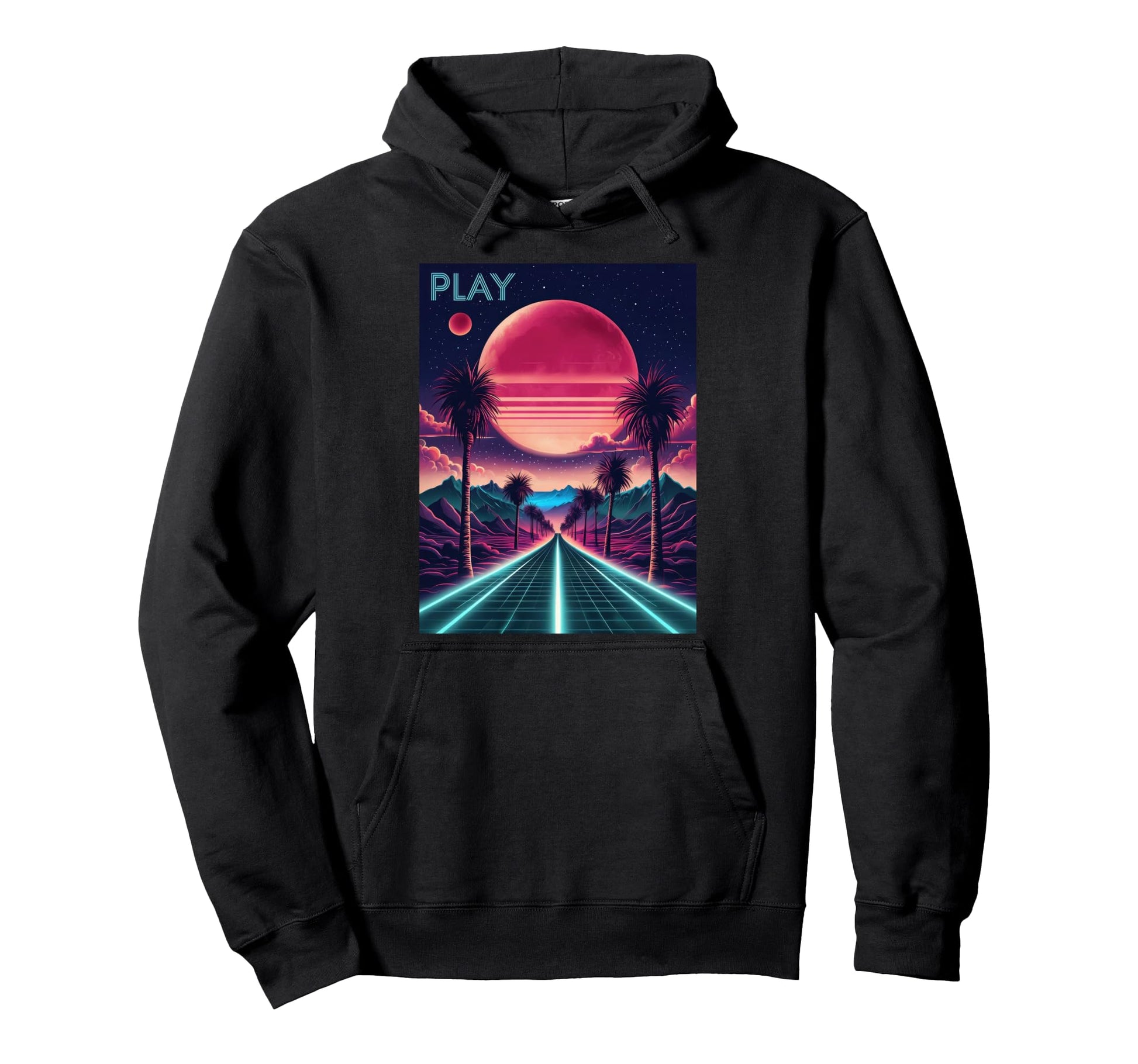 80S Synthwave Outrun Sunset Palm Tree Hoodie - Trendy Graphic Unisex - T-Shirt, Sweatshirt, Hoodie