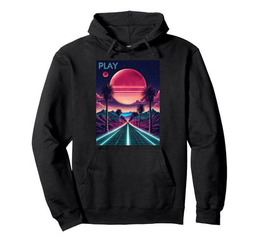 80S Synthwave Outrun Sunset Palm Tree Hoodie - Trendy Graphic Unisex - T-Shirt, Sweatshirt, Hoodie