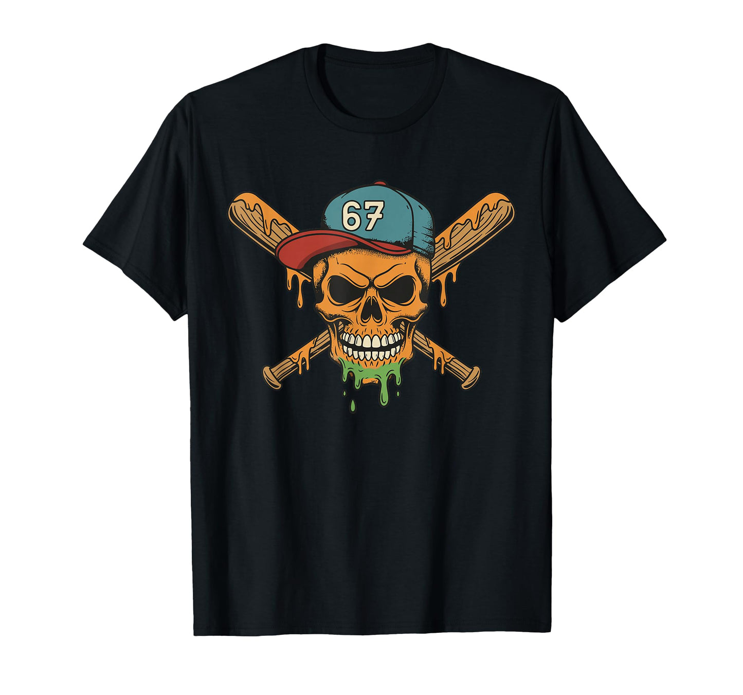 Six Seven 6 7 Baseball Skull Drip T-Shirt - Aesthetic Graphic Unisex - T-Shirt, Sweatshirt, Hoodie