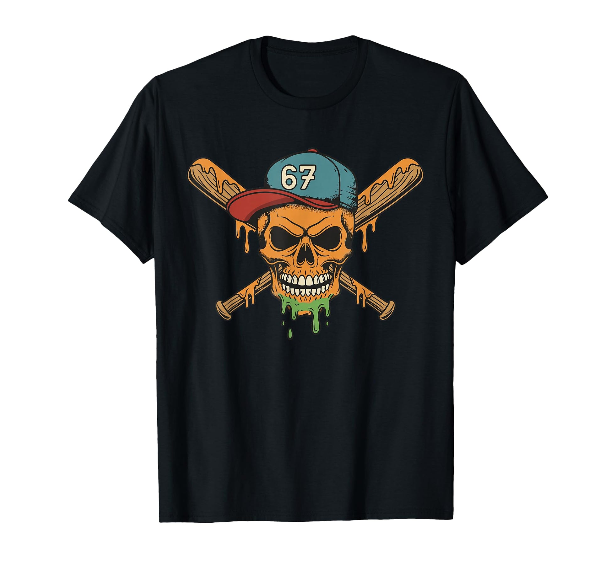 Six Seven 6 7 Baseball Skull Drip T-Shirt - Aesthetic Graphic Unisex - T-Shirt, Sweatshirt, Hoodie