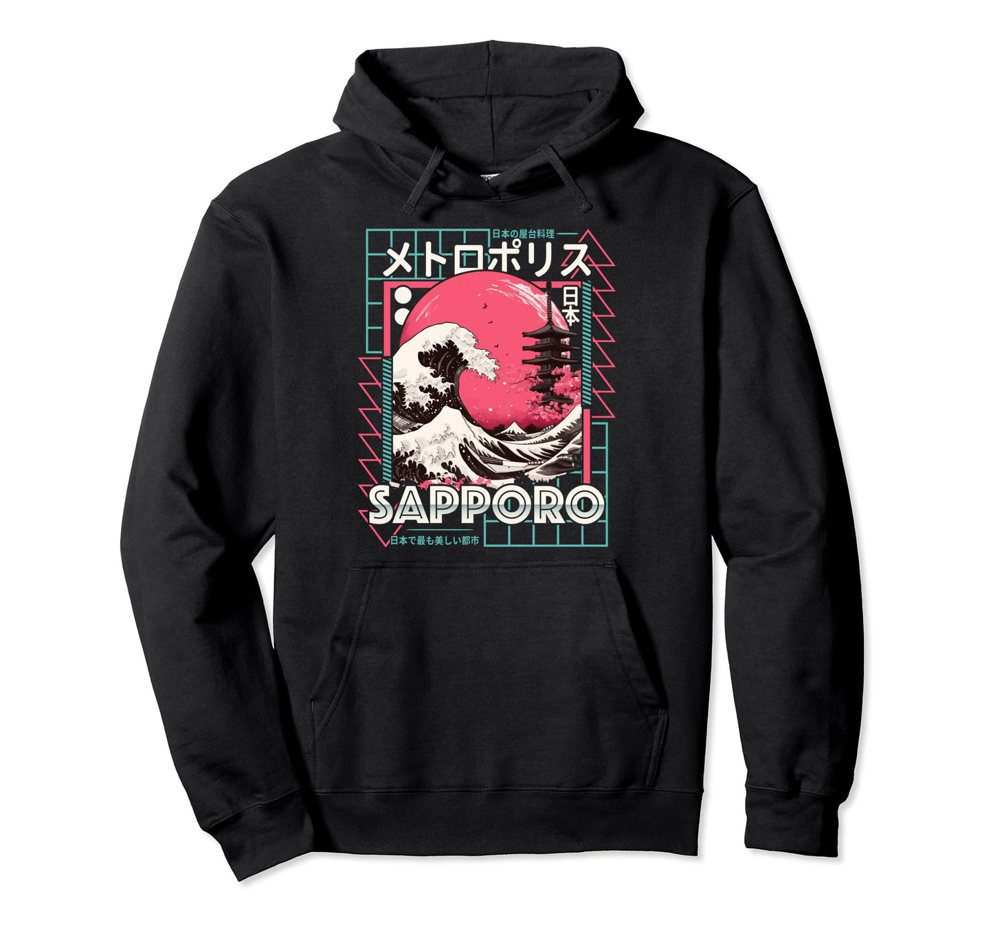 Sapporo City 80S Synthwave Kanagawa Wave Hoodie - Graphic Print Unisex - T-Shirt, Sweatshirt, Hoodie