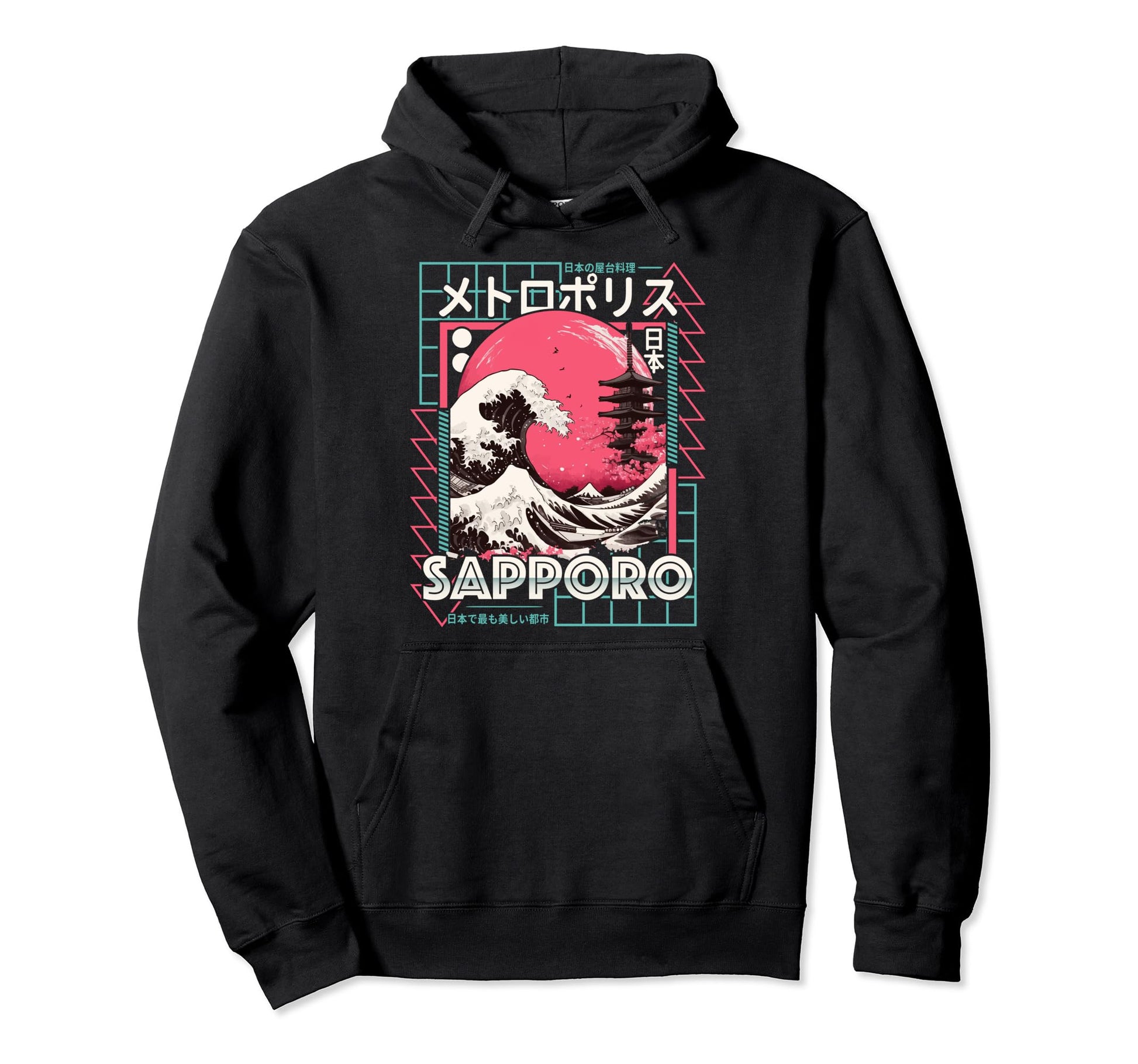 Sapporo City 80S Synthwave Kanagawa Wave Hoodie - Graphic Print Unisex - T-Shirt, Sweatshirt, Hoodie