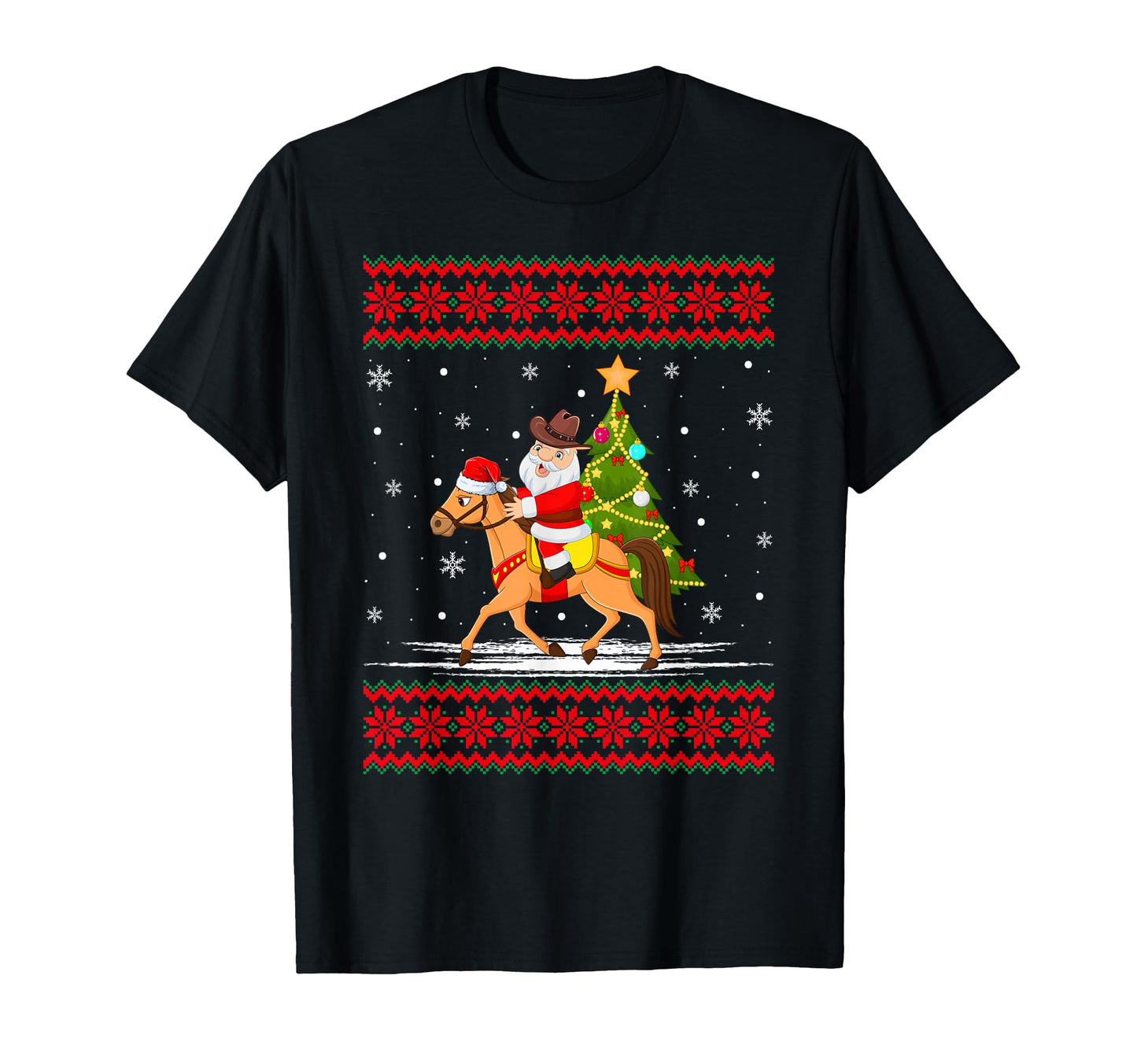 Santa Claus Riding Cowboy Tree T-Shirt - Trendy Graphic Unisex - T-Shirt, Sweatshirt, Hoodie
