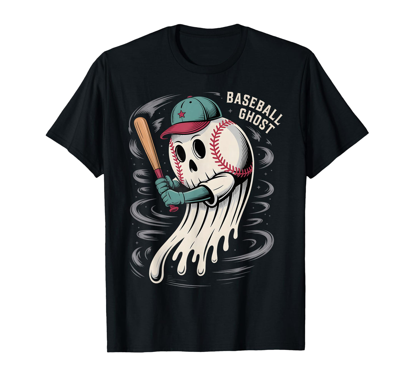 Baseball Skull Ghost Halloween T-Shirt - Aesthetic Graphic for Adults - T-Shirt, Sweatshirt, Hoodie