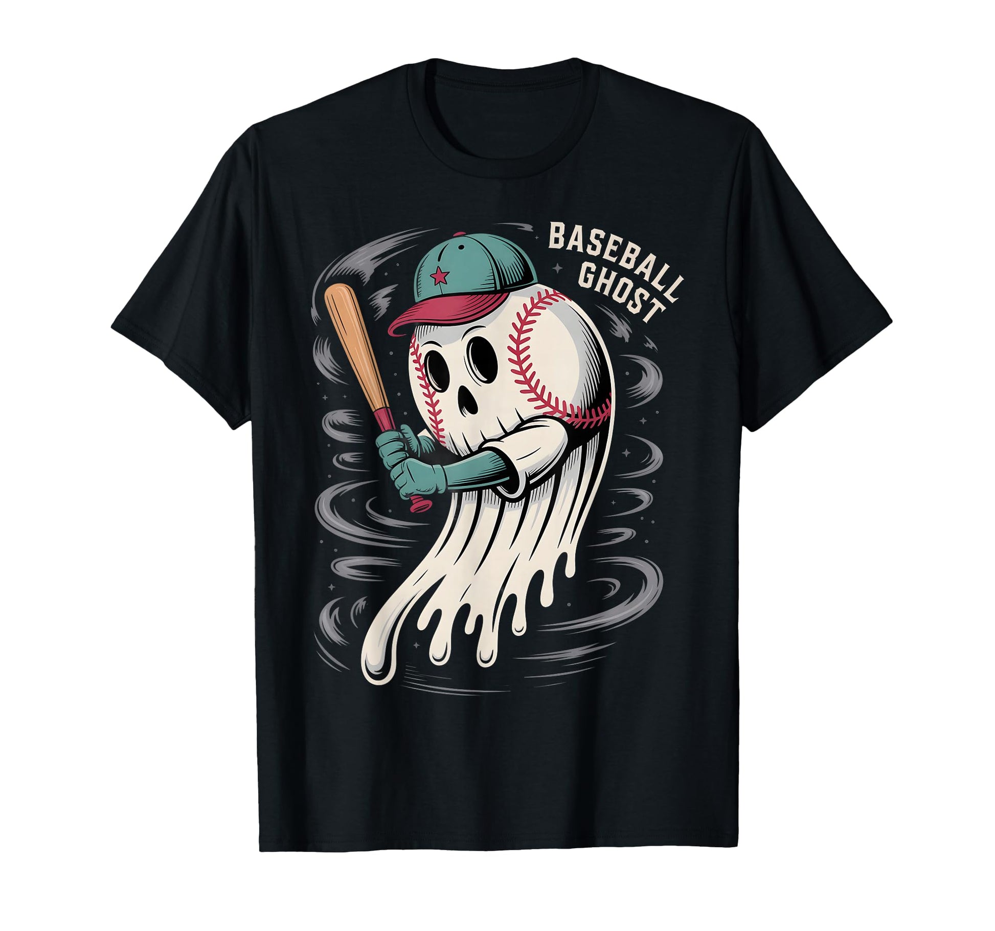 Baseball Skull Ghost Halloween T-Shirt - Aesthetic Graphic for Adults - T-Shirt, Sweatshirt, Hoodie