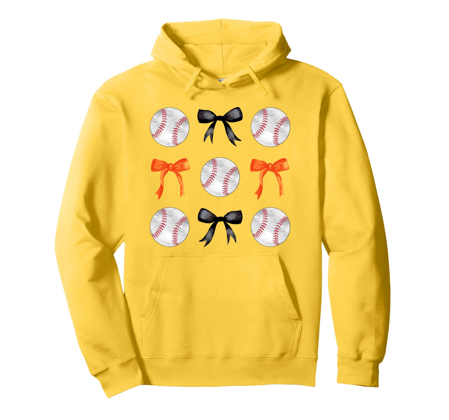 Orange Black Baseballs Bows Ball Mom School Hoodie - Trendy Graphic Unisex - T-Shirt, Sweatshirt, Hoodie