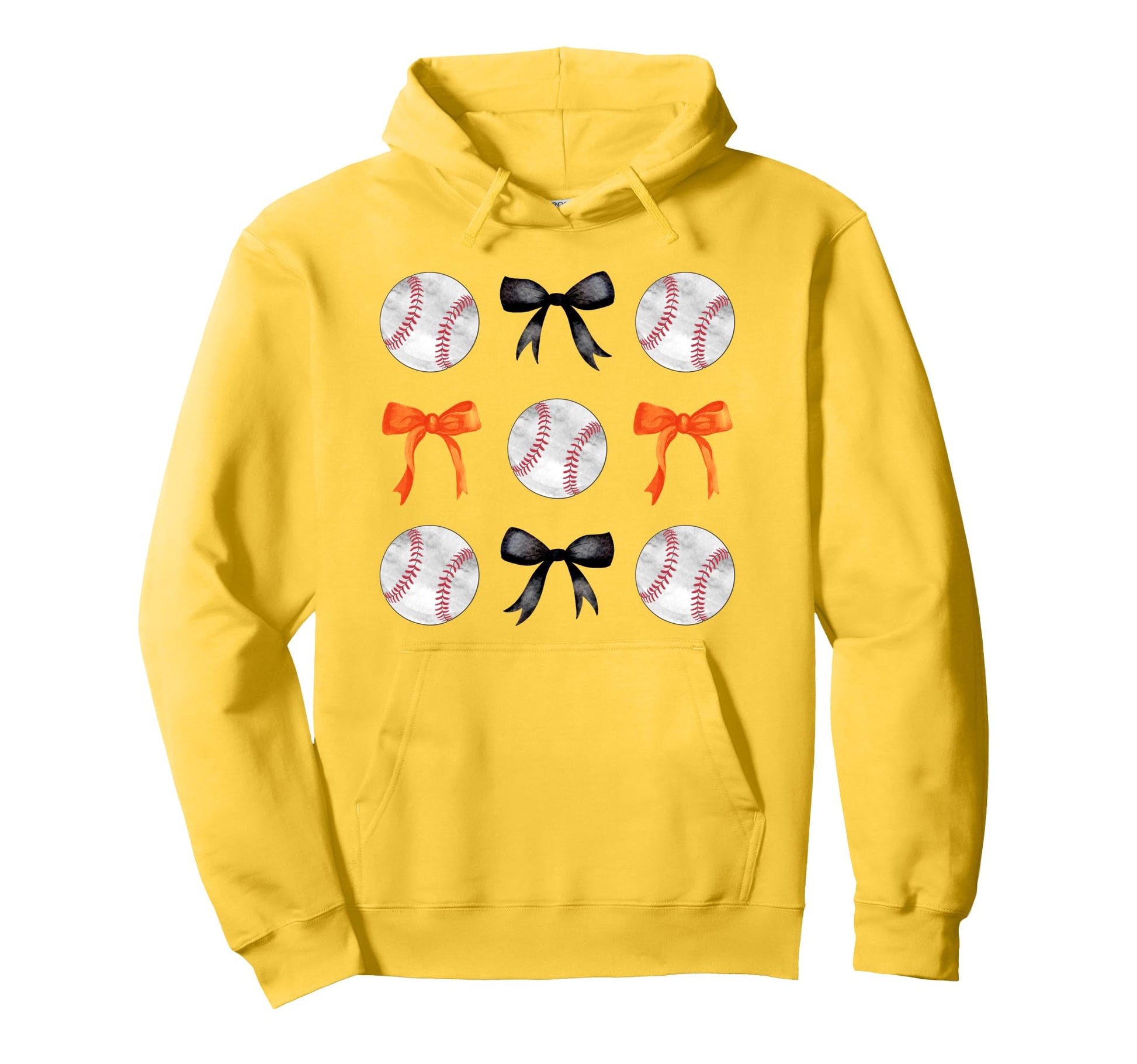 Orange Black Baseballs Bows Ball Mom School Hoodie - Trendy Graphic Unisex - T-Shirt, Sweatshirt, Hoodie