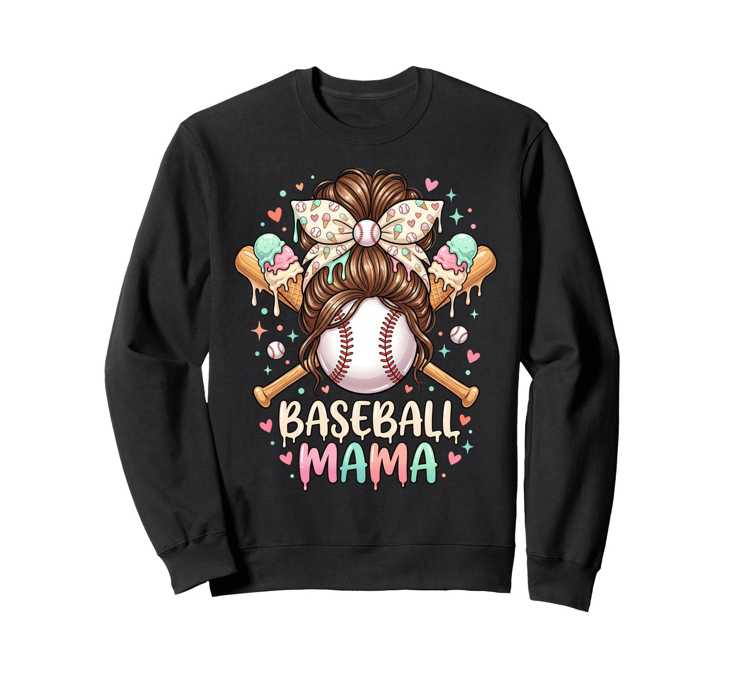 Baseball Mama Ice Cream Mothers Day Sweatshirt - Trendy Graphic for Adults - T-Shirt, Sweatshirt, Hoodie