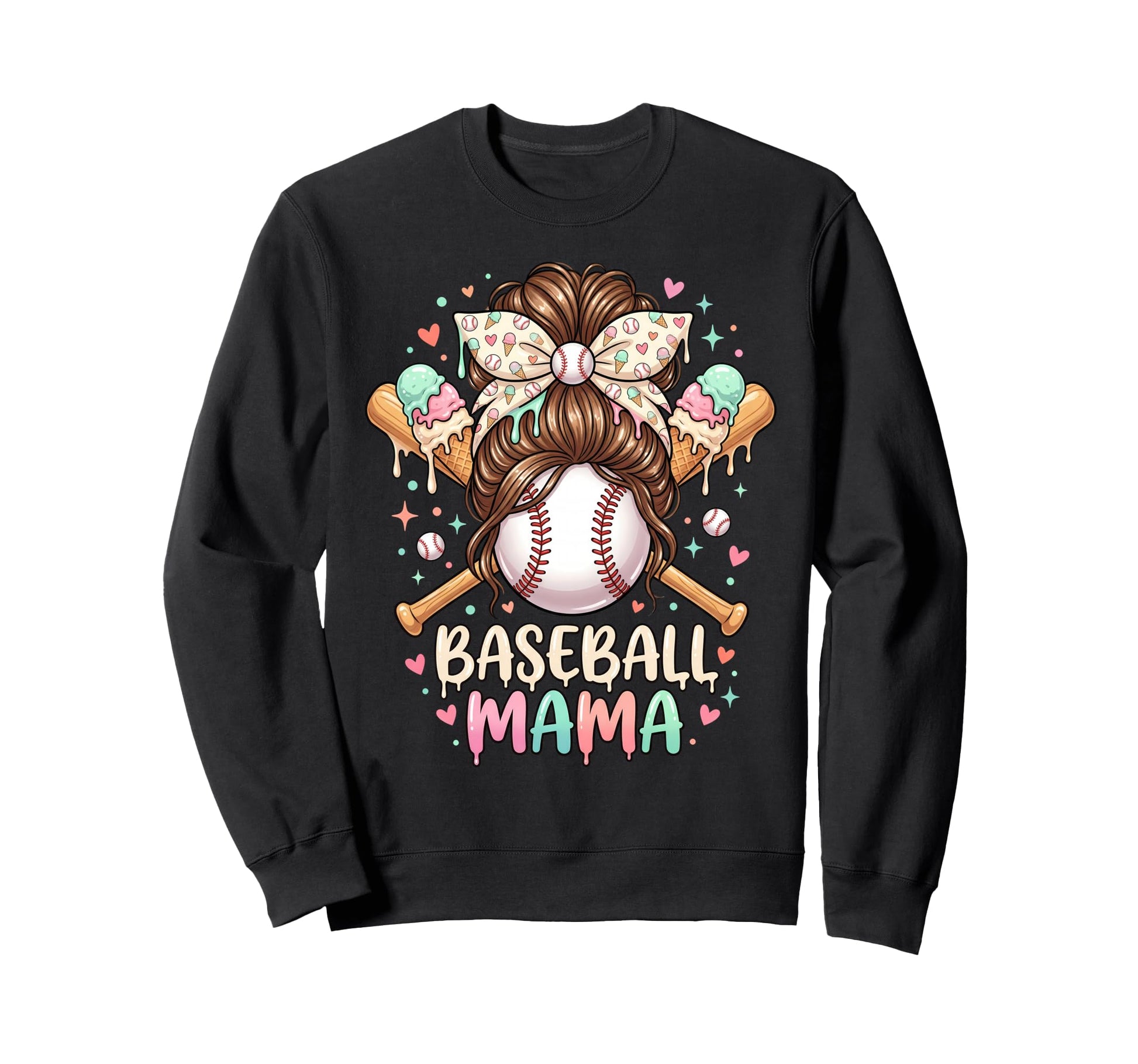 Baseball Mama Ice Cream Mothers Day Sweatshirt - Trendy Graphic for Adults - T-Shirt, Sweatshirt, Hoodie