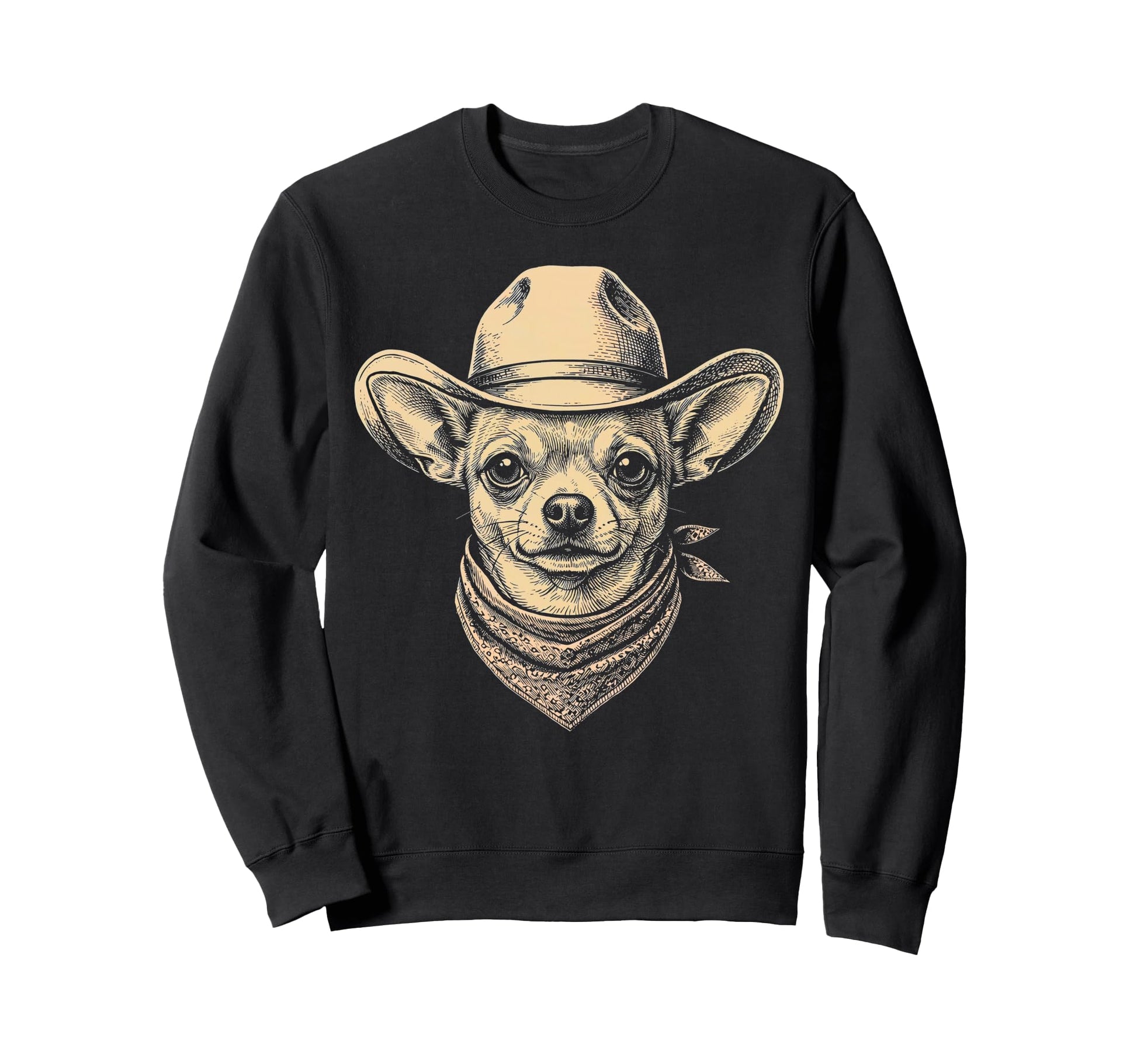 Chihuahua Dog Cowboy Hat Bandana Sweatshirt - Trendy Graphic Men Women - T-Shirt, Sweatshirt, Hoodie