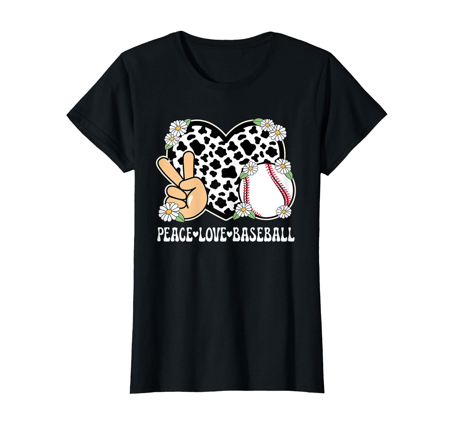 Peace Love Baseball Lover Cow T-Shirt - Aesthetic Graphic for Adults - T-Shirt, Sweatshirt, Hoodie