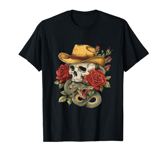 Aesthetic Western Skull Snake Cowboy T-Shirt - Streetwear Style Men Women - T-Shirt, Sweatshirt, Hoodie