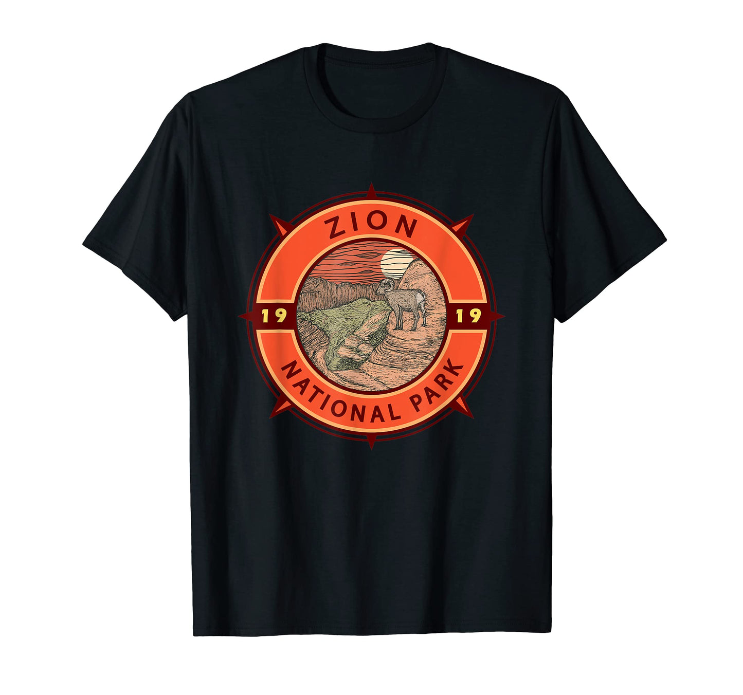 Zion National Park Bighorn Sheep Compass T-Shirt - Graphic Print Men Women - T-Shirt, Sweatshirt, Hoodie