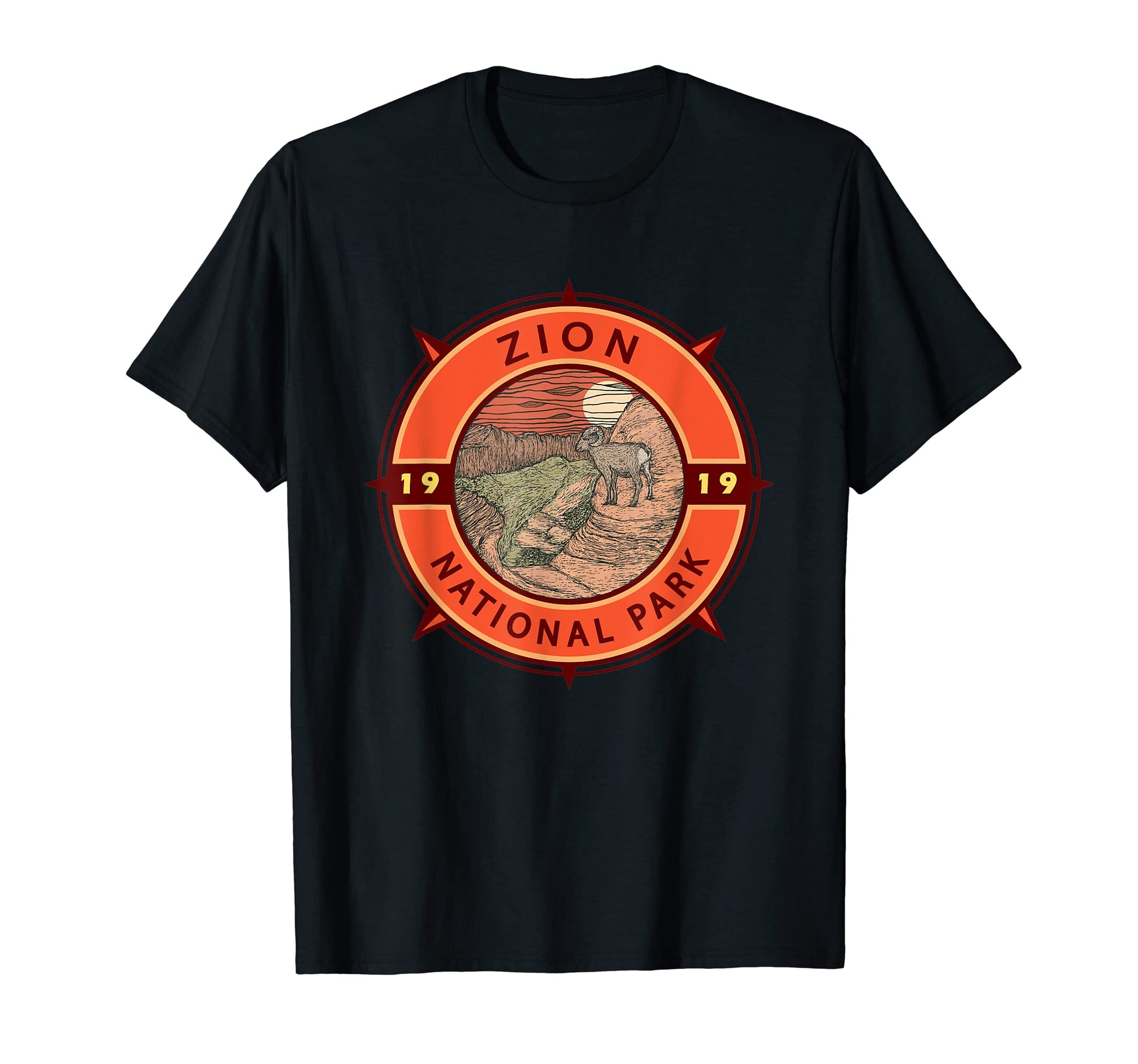 Zion National Park Bighorn Sheep Compass T-Shirt - Graphic Print Men Women - T-Shirt, Sweatshirt, Hoodie