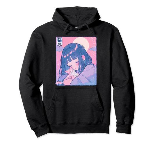 Anime Cat Lover Pastel Aesthetic Y2K Hoodie - Fun Novelty Design Unisex - T-Shirt, Sweatshirt, Hoodie
