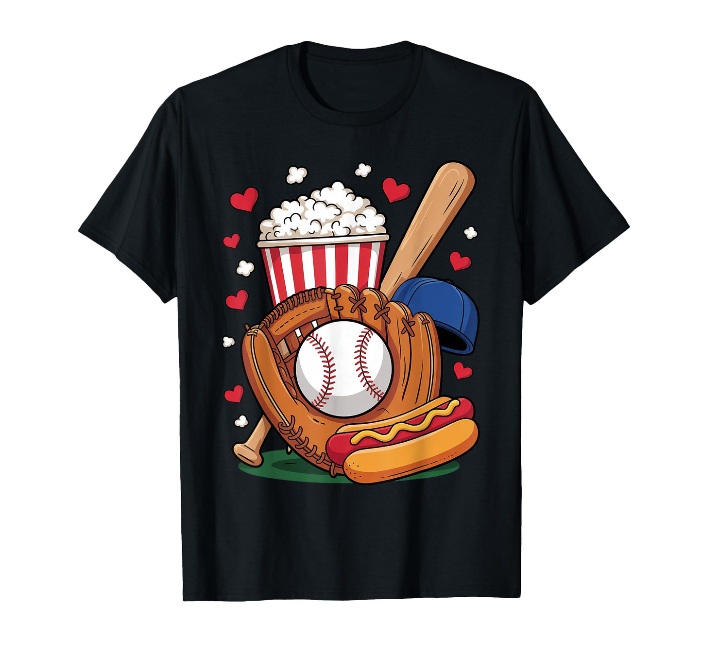 Baseball Glove Bat Popcorn Coquette T-Shirt - Streetwear Style Men Women - T-Shirt, Sweatshirt, Hoodie