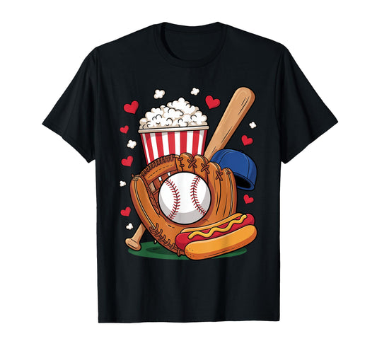 Baseball Glove Bat Popcorn Coquette T-Shirt - Streetwear Style Men Women - T-Shirt, Sweatshirt, Hoodie