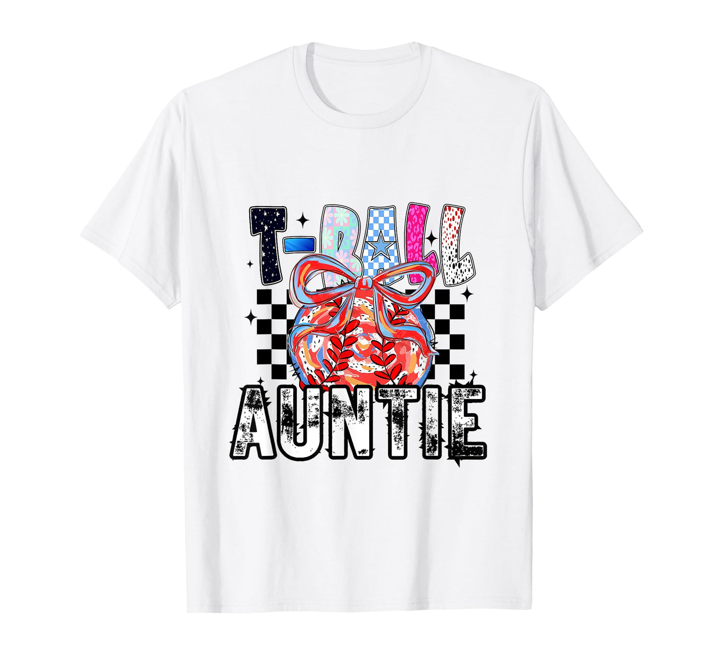 T Ball Baseball Checkered Auntie T-Shirt - Unique Graphic Unisex - T-Shirt, Sweatshirt, Hoodie