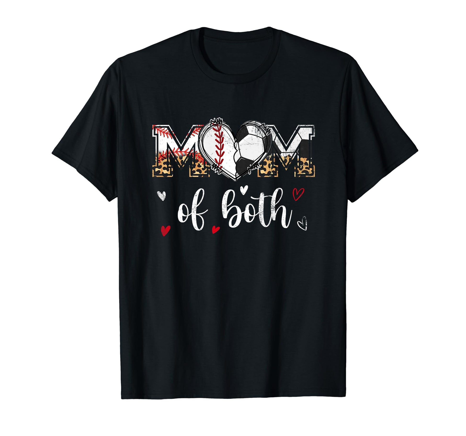 Mom Both Baseball Soccer Heart Leopard T-Shirt - Unique Graphic for Adults - T-Shirt, Sweatshirt, Hoodie