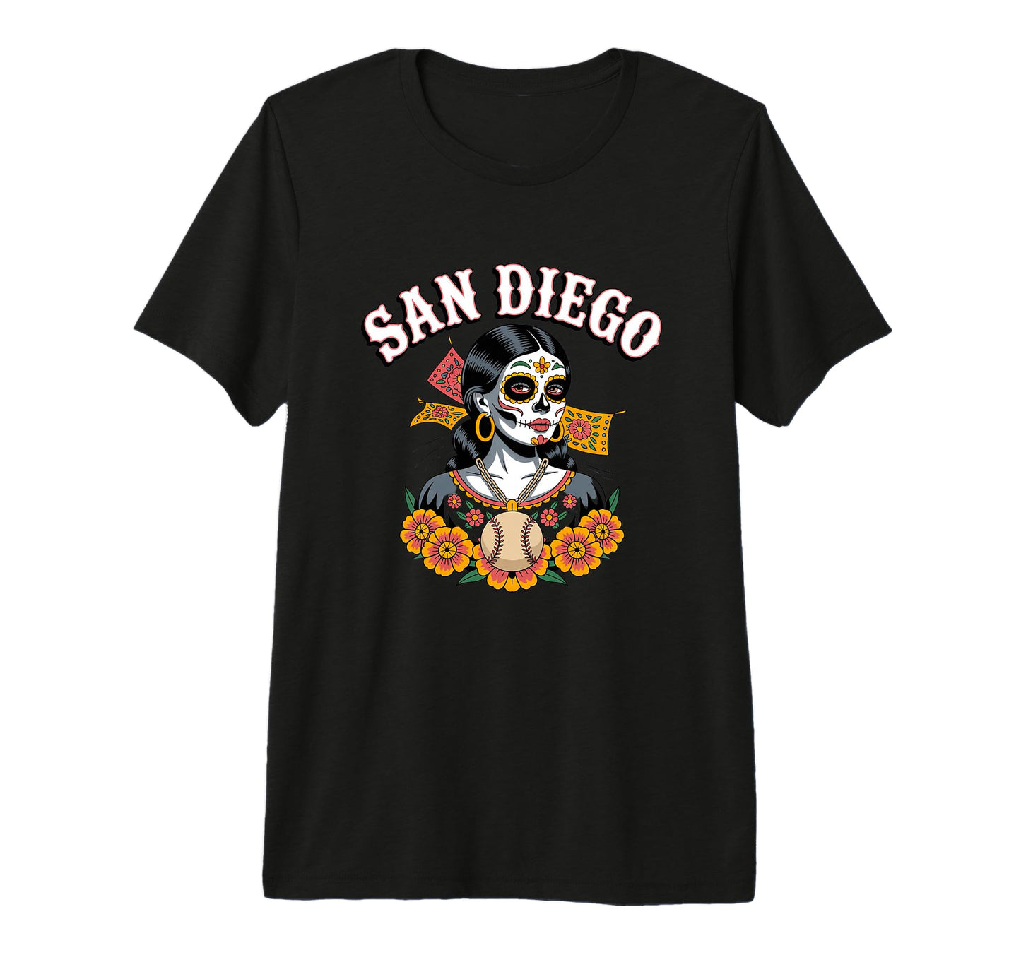 San Diego Sugar Skull Baseball Dia De T-Shirt - Graphic Print for Adults - T-Shirt, Sweatshirt, Hoodie