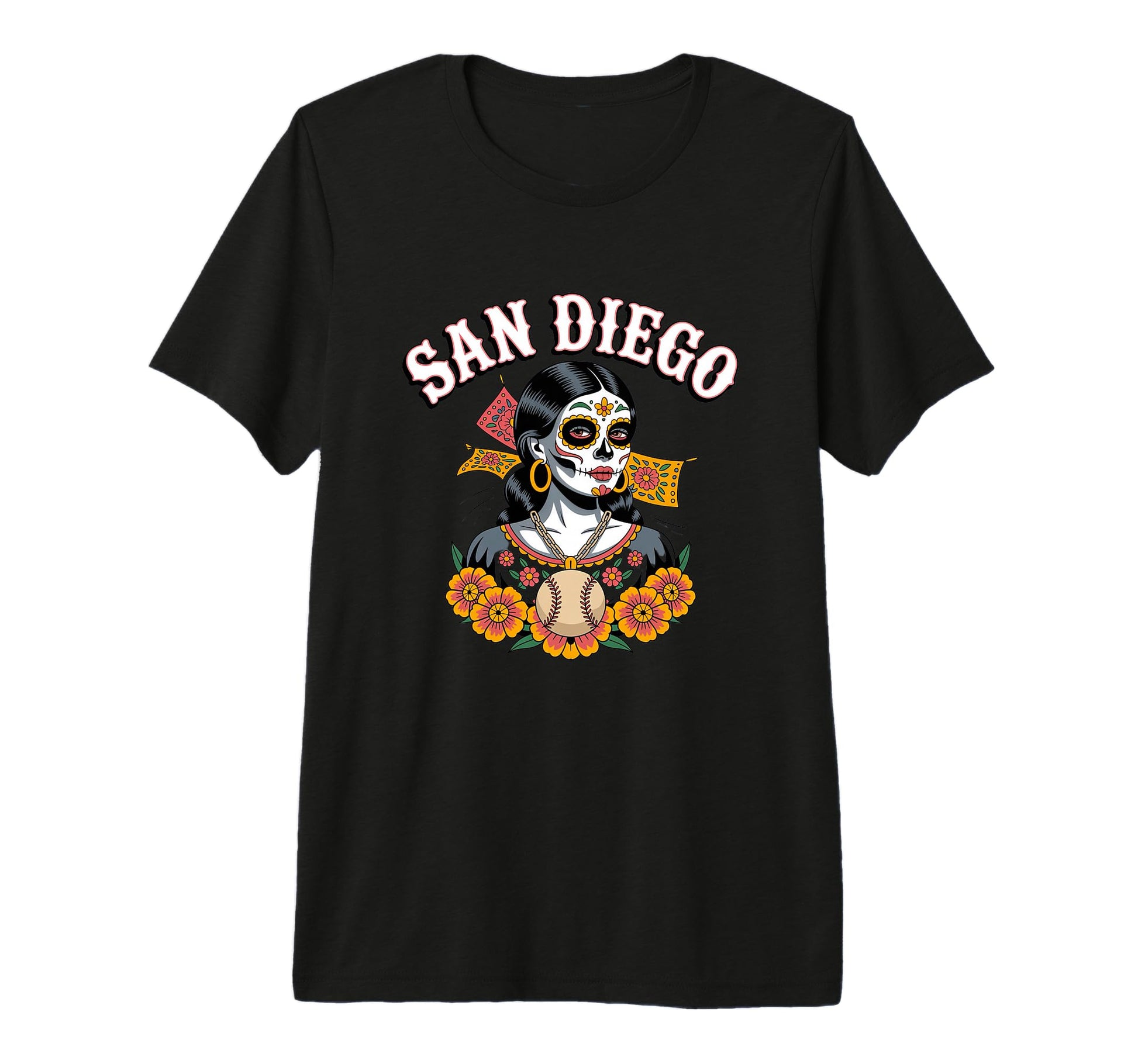 San Diego Sugar Skull Baseball Dia De T-Shirt - Graphic Print for Adults - T-Shirt, Sweatshirt, Hoodie
