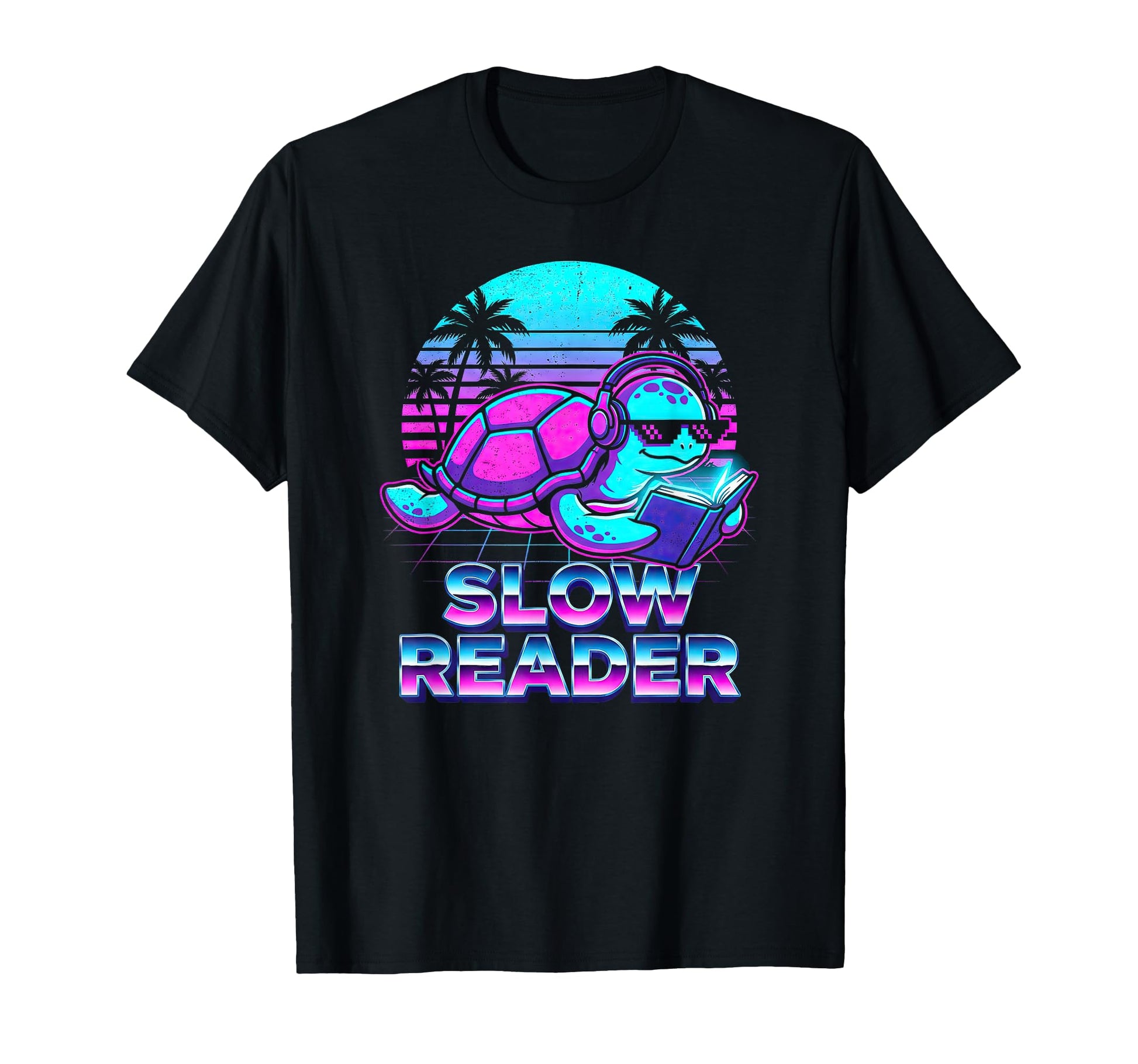Turtle Book Reading Slow Reader 80S T-Shirt - Minimalist Print Unisex - T-Shirt, Sweatshirt, Hoodie