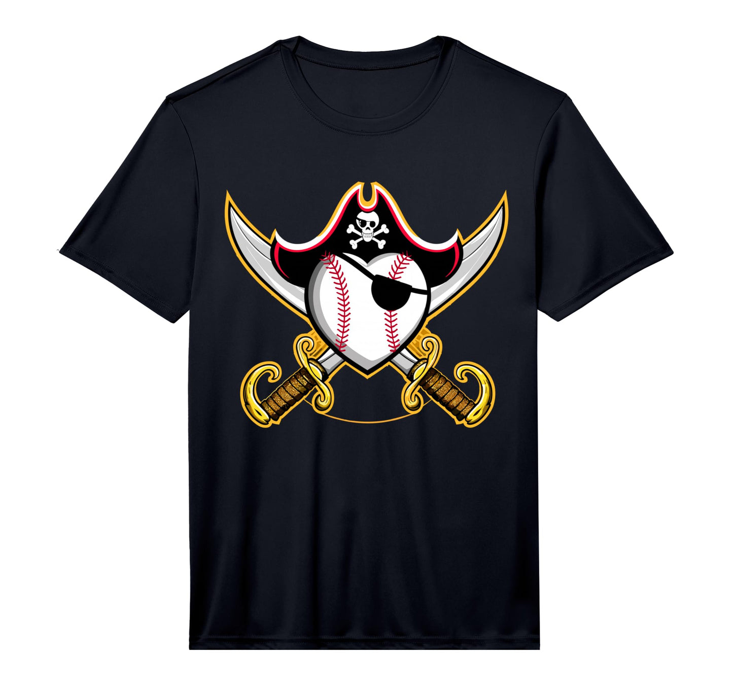 Mens Pirate Baseball Heart Skull Pirate T-Shirt - Trendy Graphic Men Women - T-Shirt, Sweatshirt, Hoodie