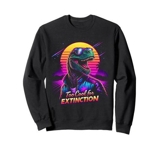 80S Synthwave T Rex Funny Sweatshirt - Fun Novelty Design Unisex - T-Shirt, Sweatshirt, Hoodie