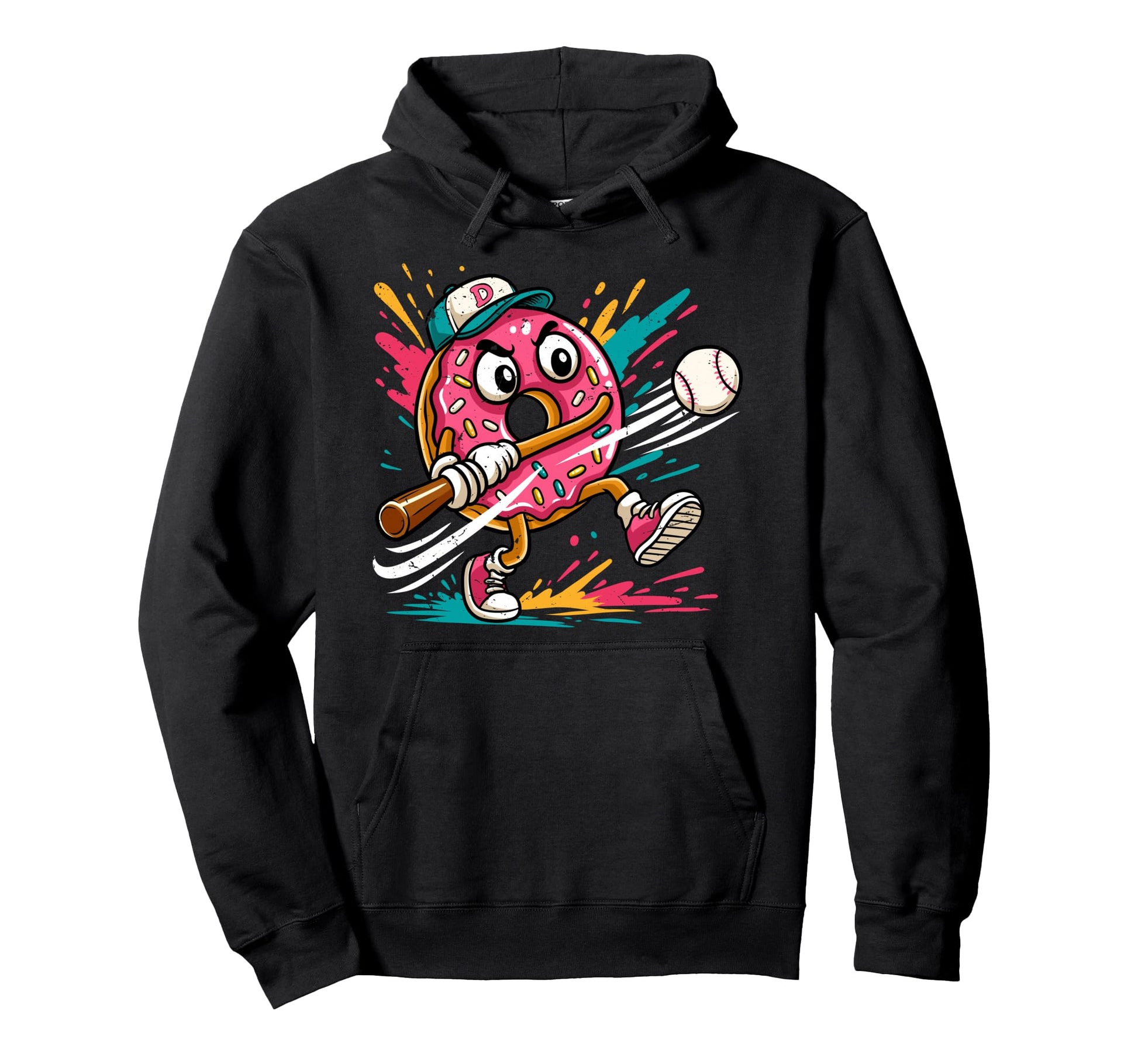 Donut Playing Baseball Doughnut Food Hoodie - Minimalist Print Men Women - T-Shirt, Sweatshirt, Hoodie