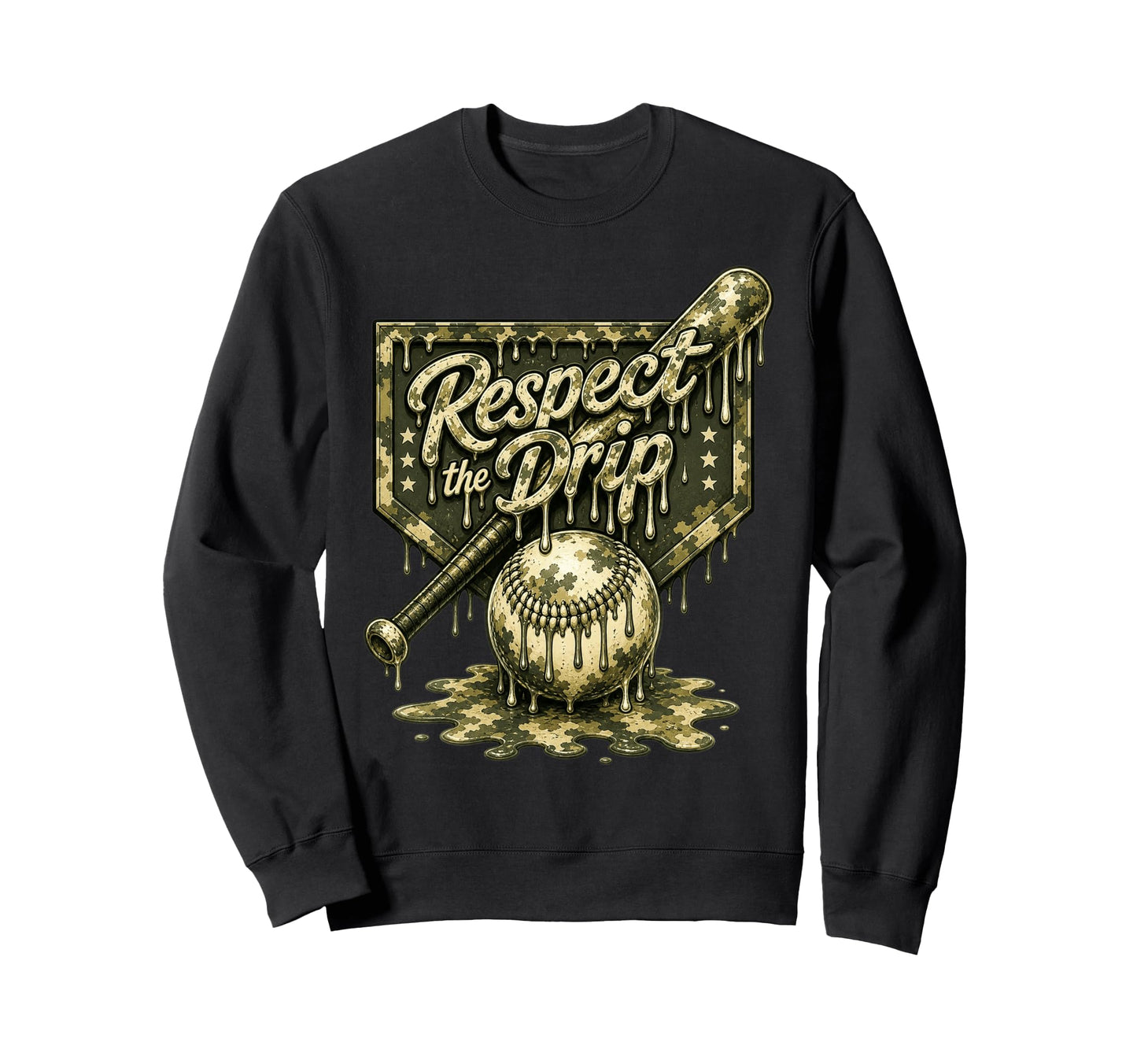 Camo Baseball Drip Ice Cream Camouflage Sweatshirt - Graphic Print Unisex - T-Shirt, Sweatshirt, Hoodie