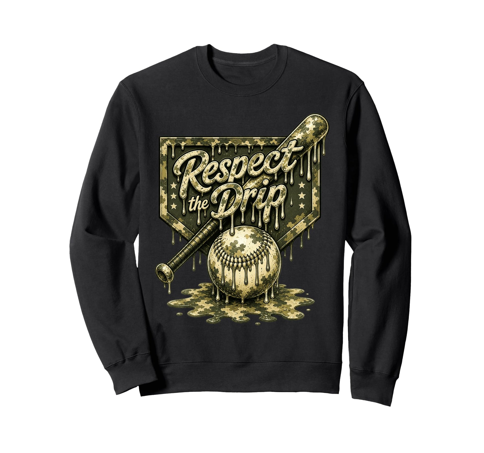 Camo Baseball Drip Ice Cream Camouflage Sweatshirt - Graphic Print Unisex - T-Shirt, Sweatshirt, Hoodie