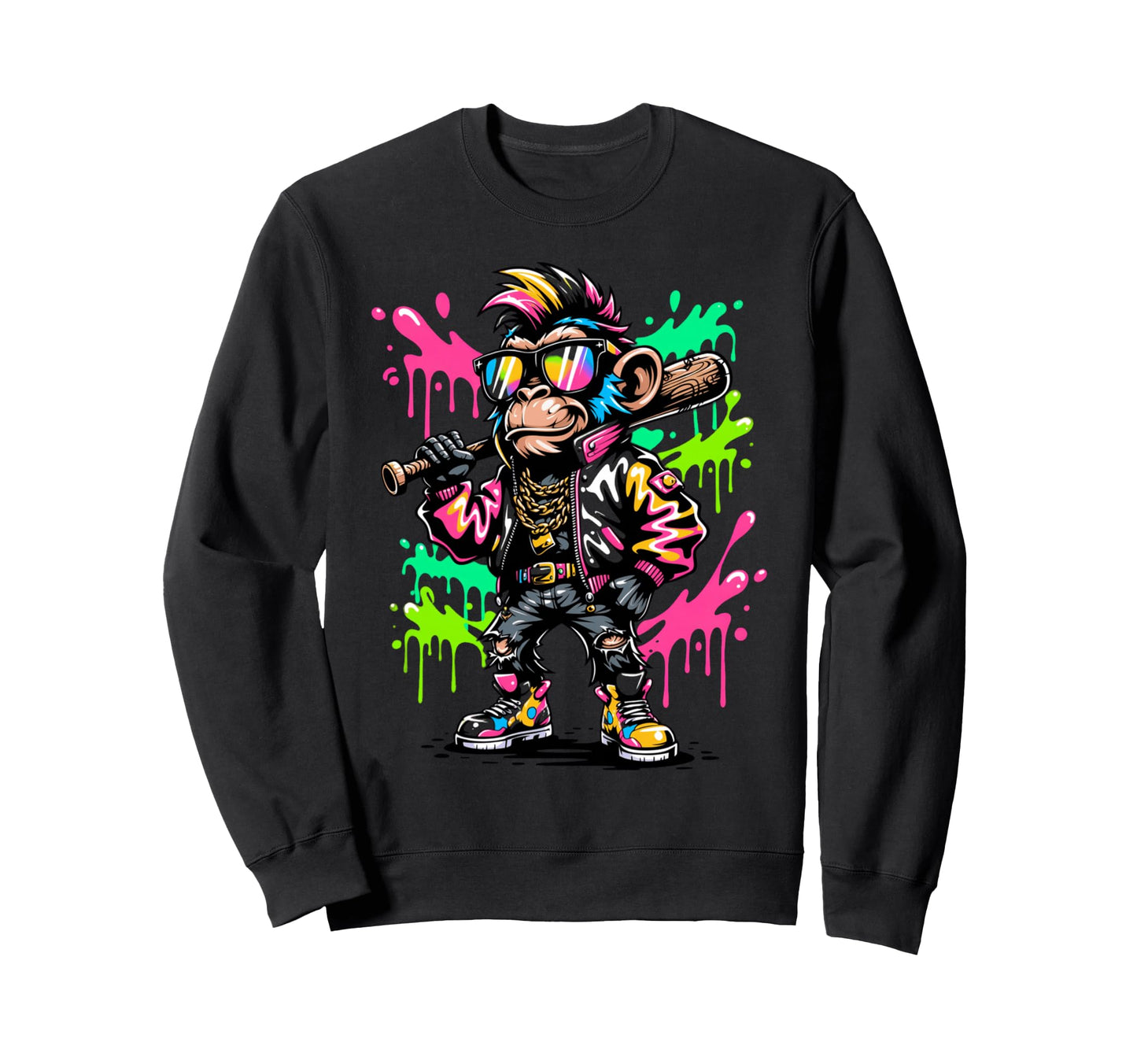 Monkey Baseball Drip Funny Sweatshirt - Casual Everyday Wear Men Women - T-Shirt, Sweatshirt, Hoodie